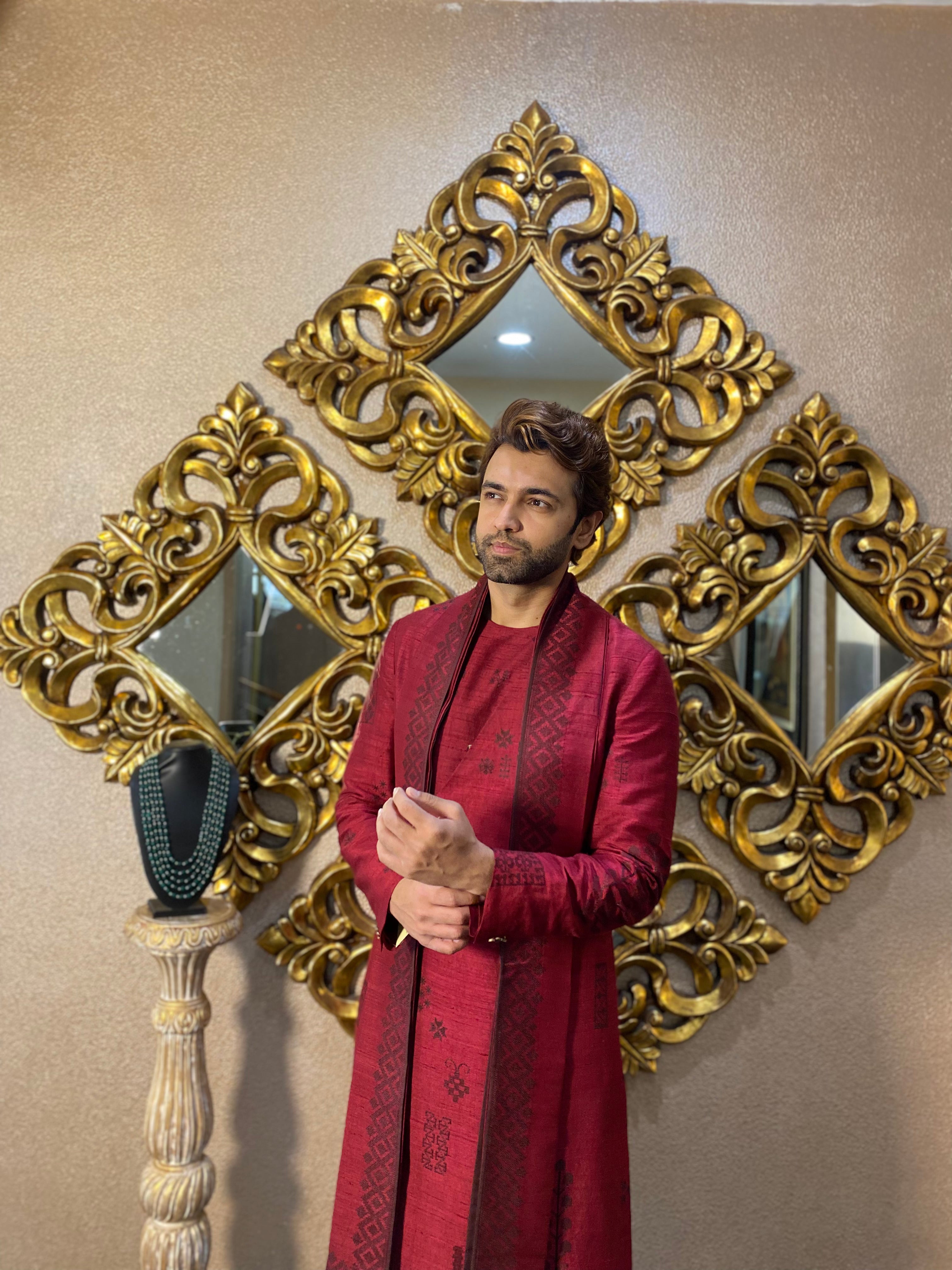 Red Raw Silk Kurta Set With Dupatta