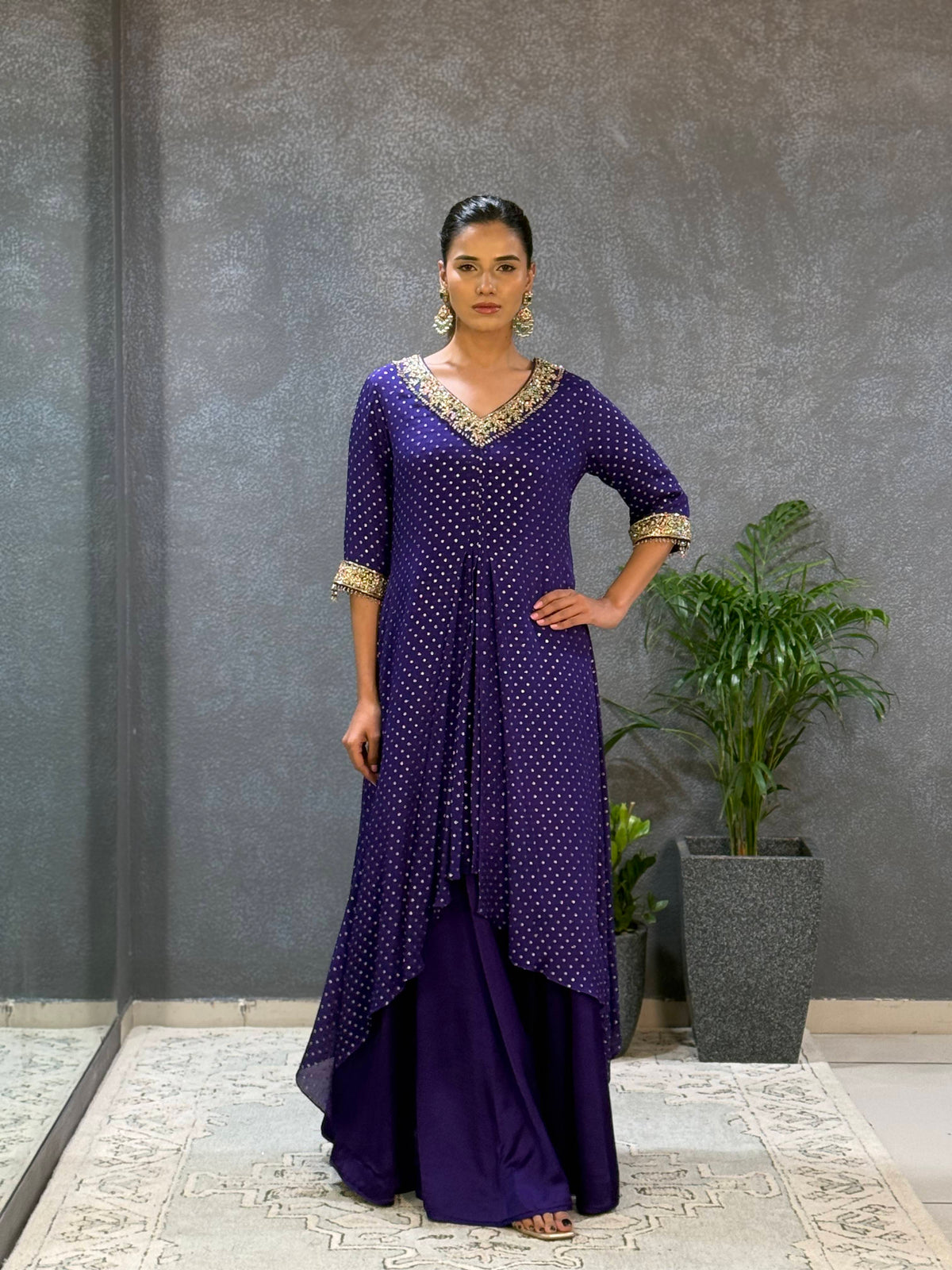 Purple zardozi embroidered kurta pants set