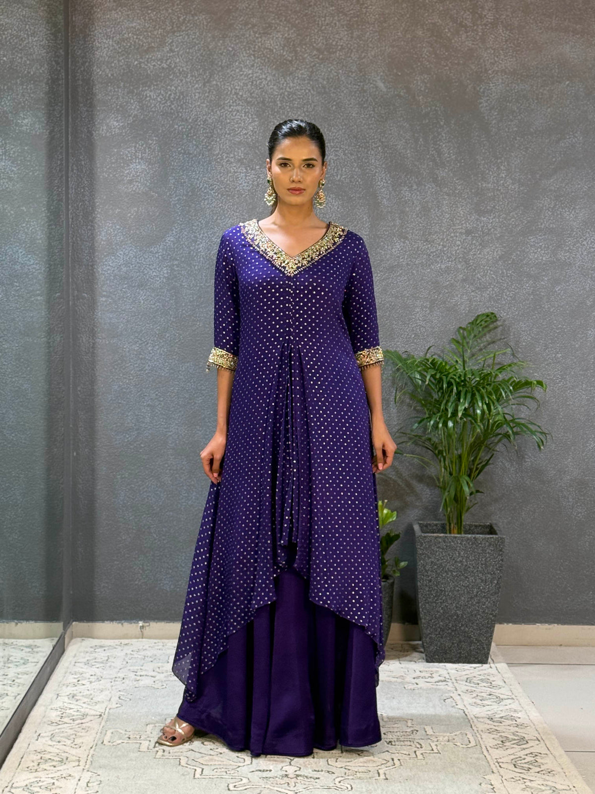 Purple zardozi embroidered kurta pants set
