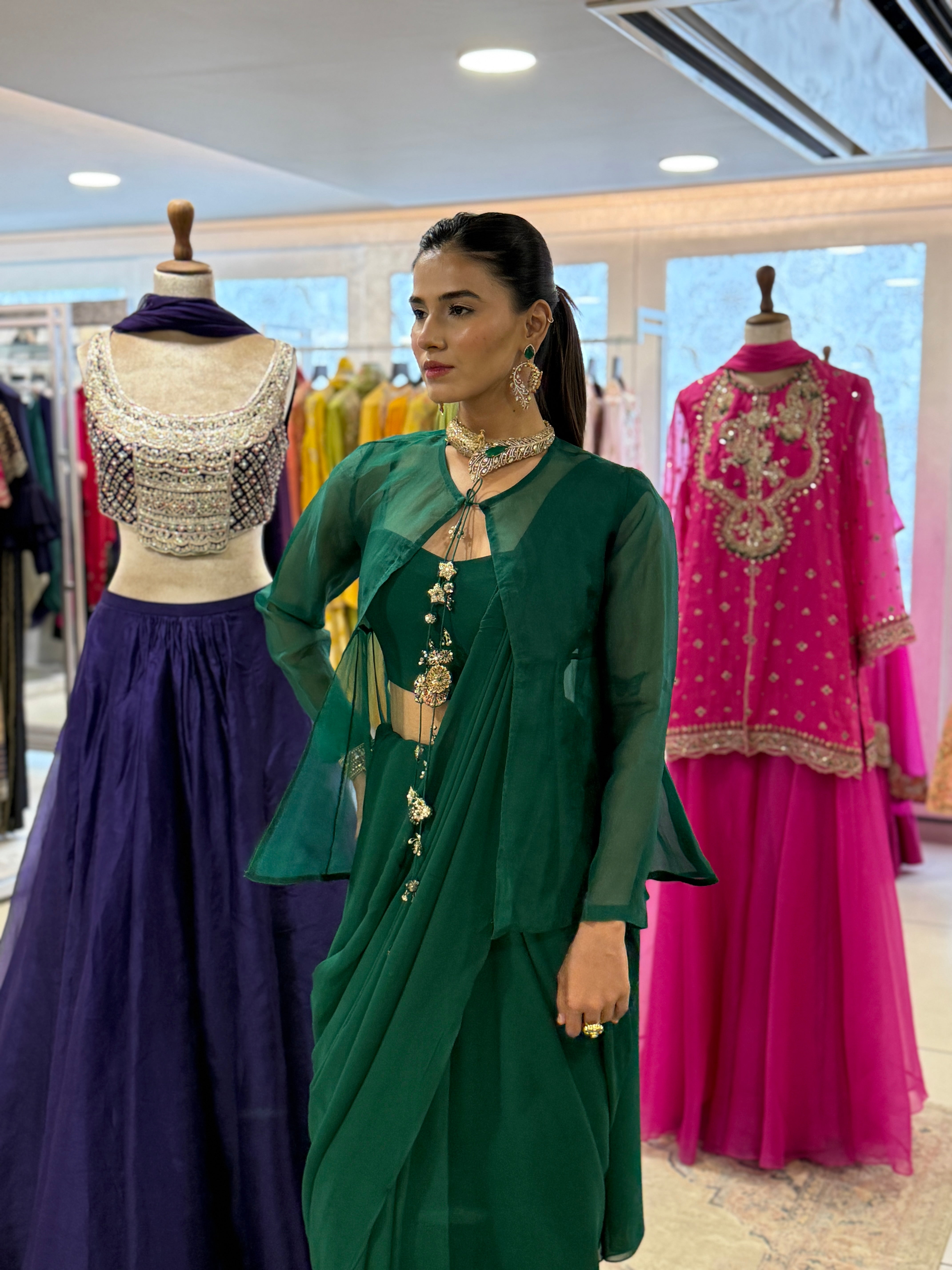 Emerald Drape Saree Set