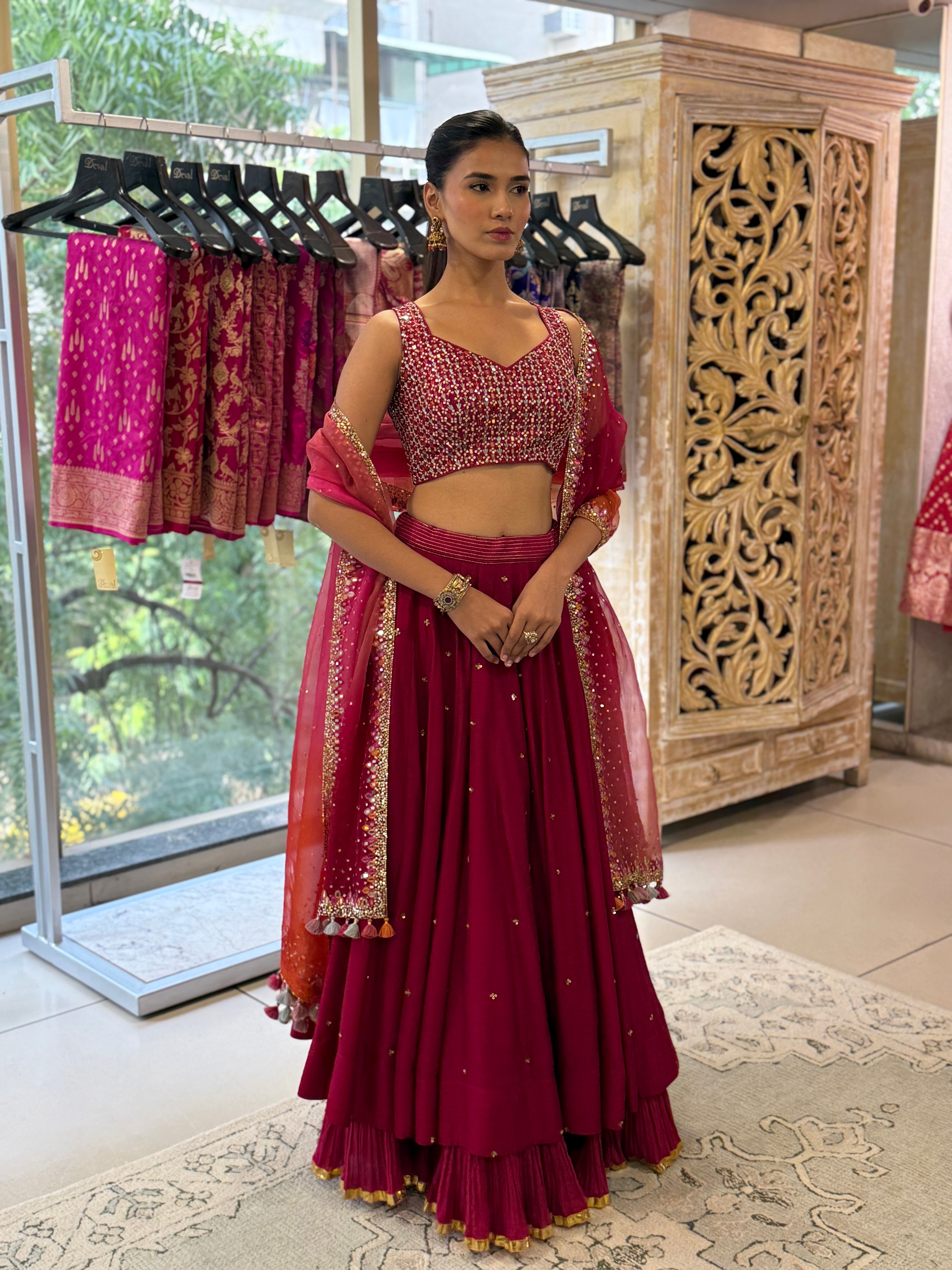 Pink Layered Lehenga Set