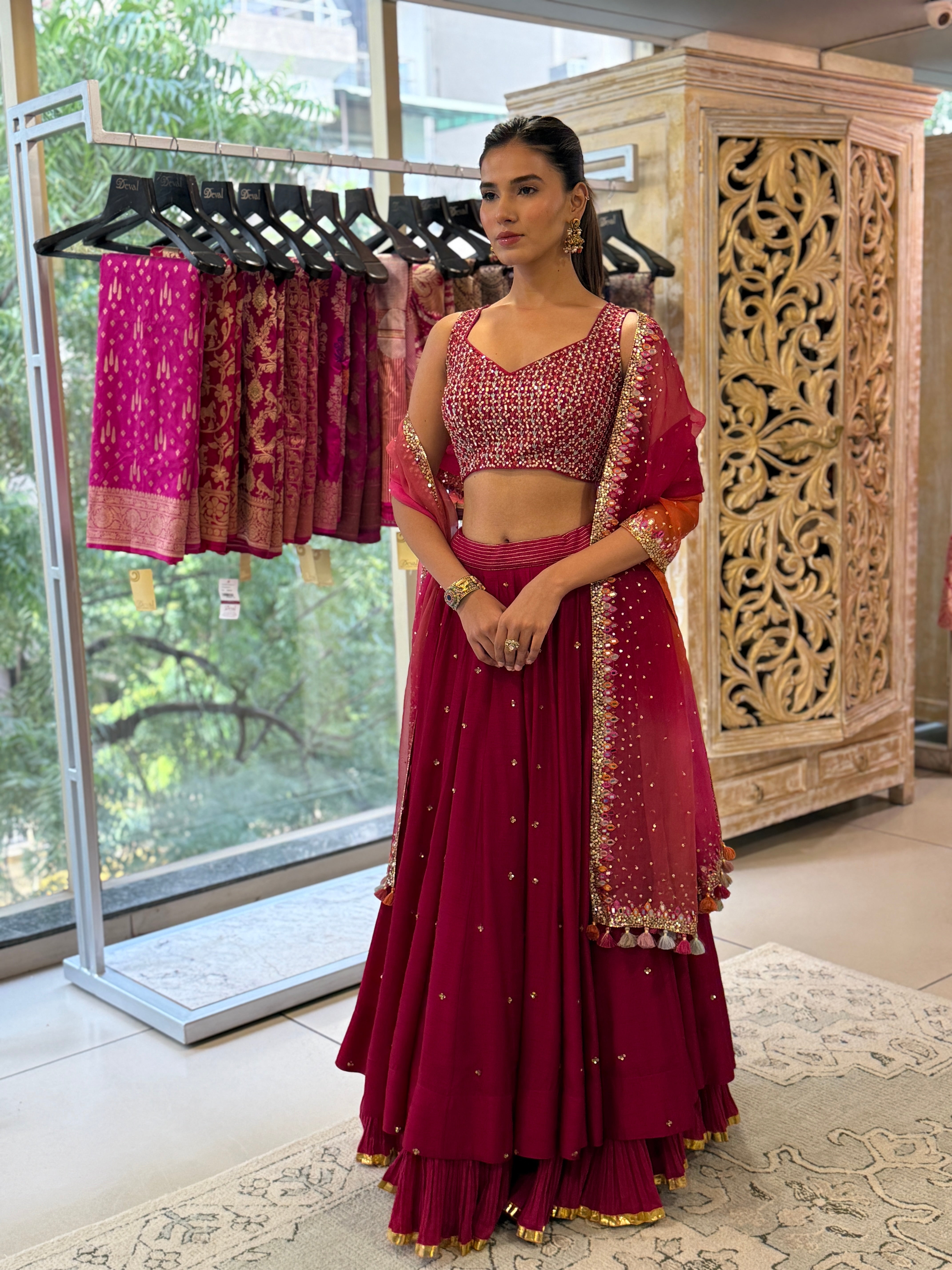 Pink Layered Lehenga Set