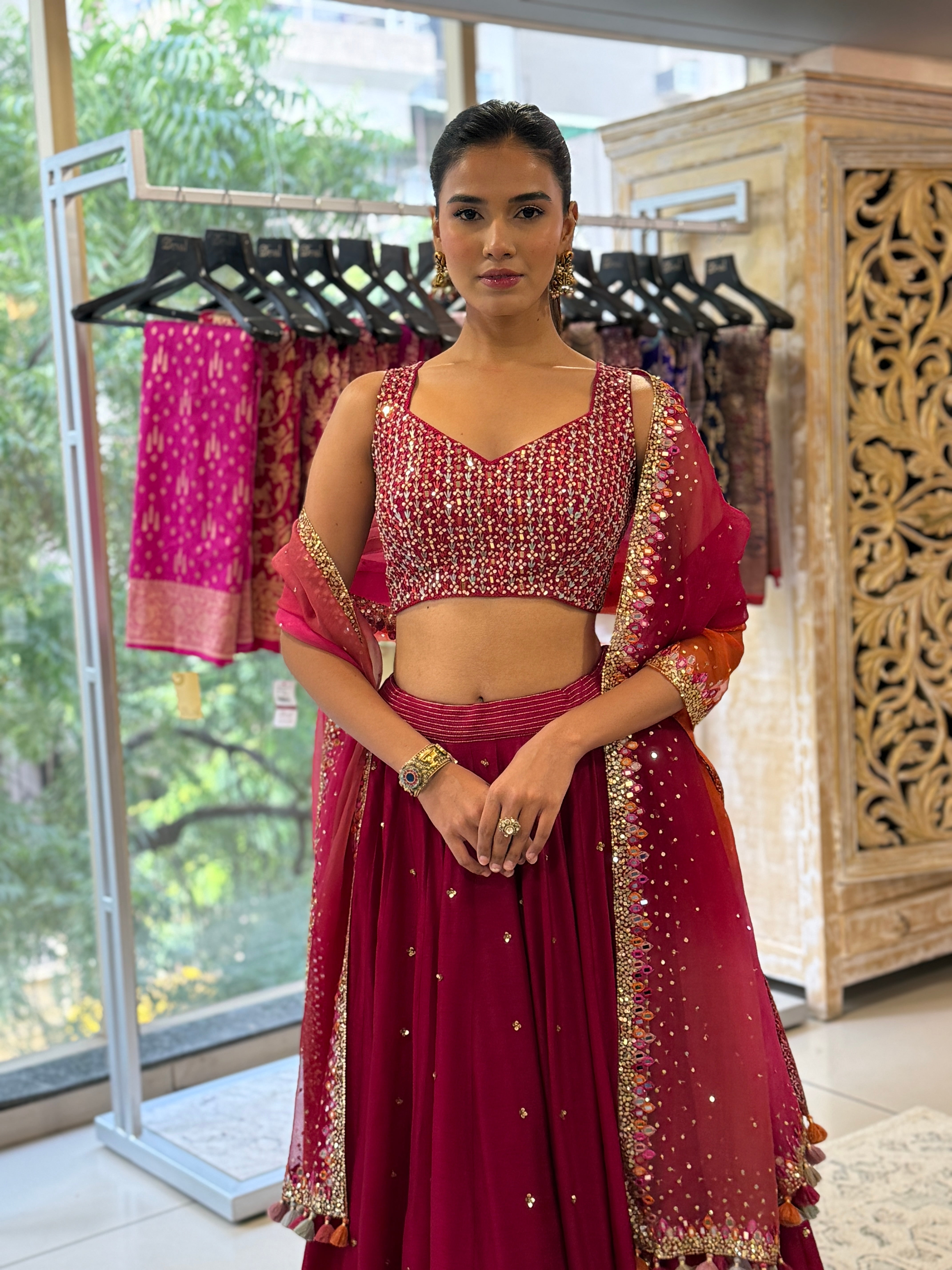 Pink Layered Lehenga Set