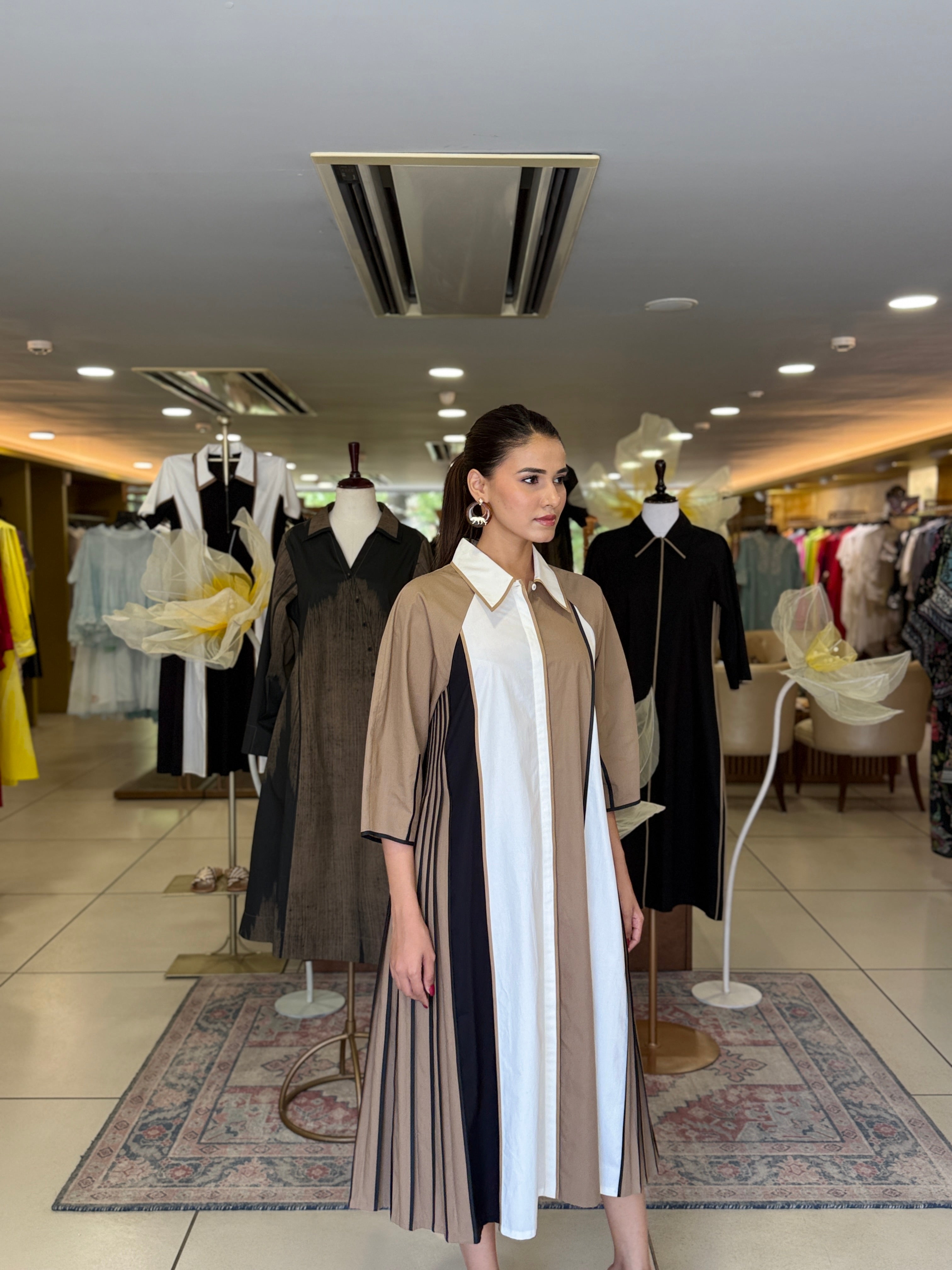 PANELLED FLARE SHIRT DRESS