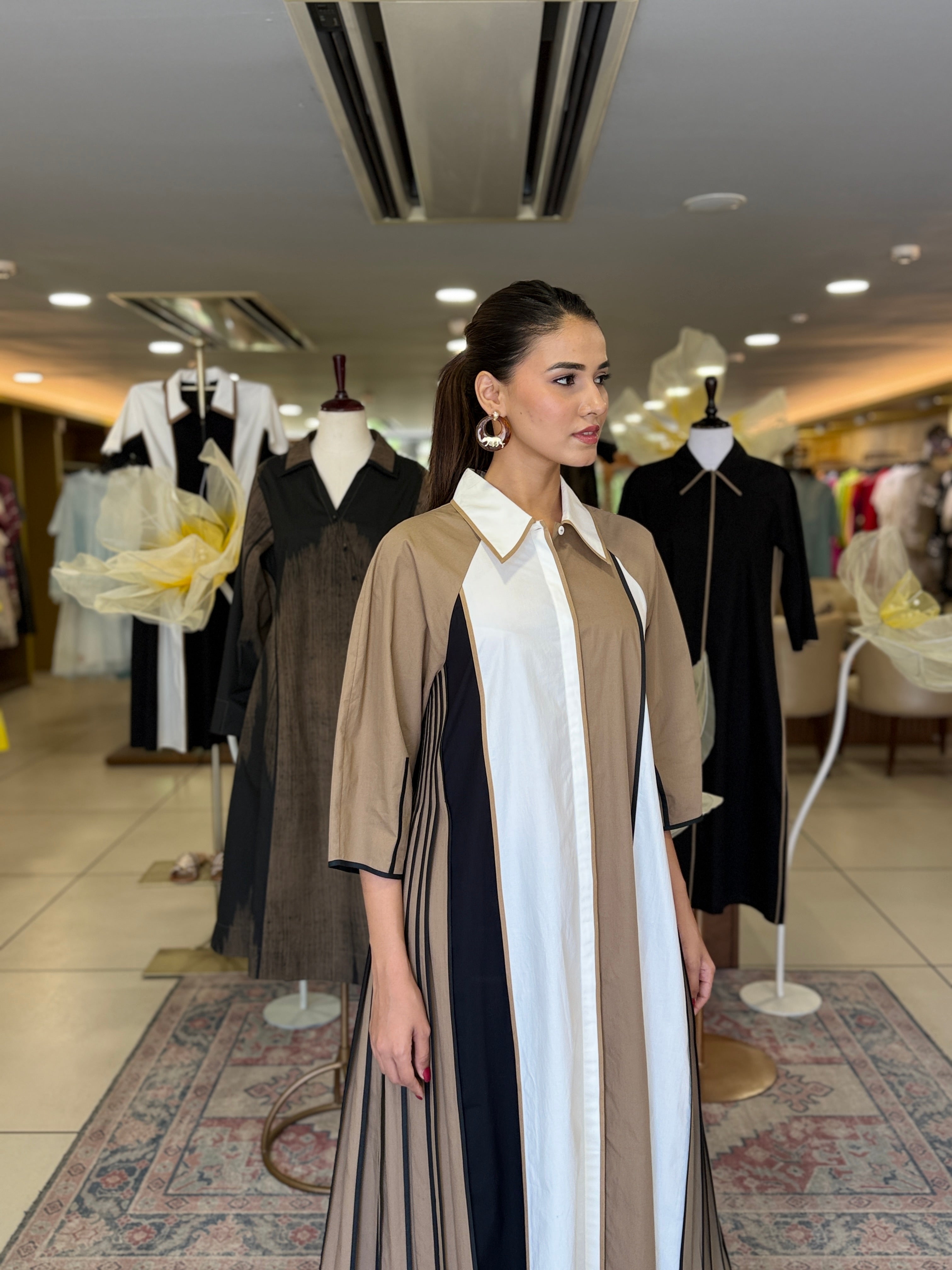 PANELLED FLARE SHIRT DRESS