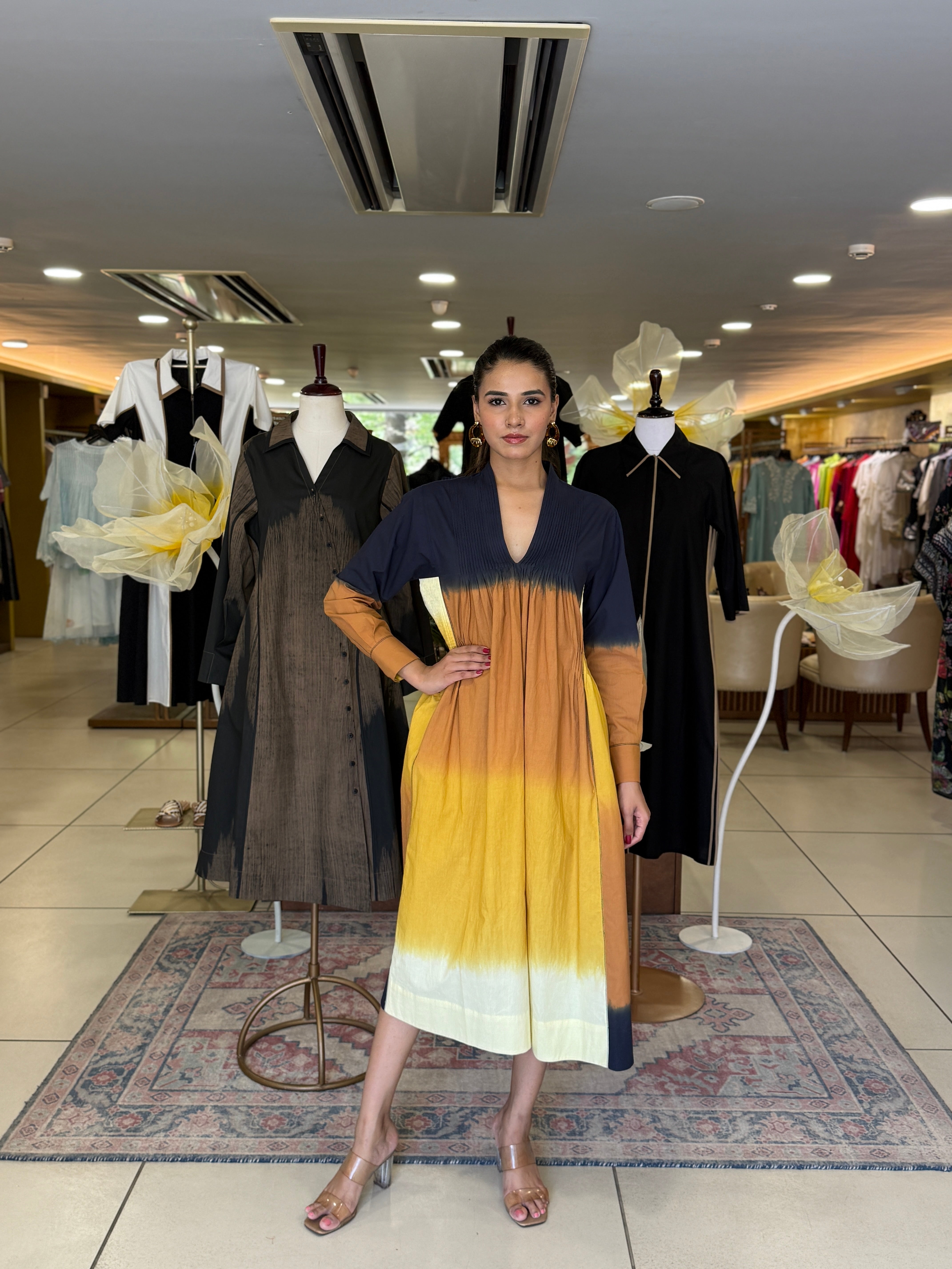 DIP DYED MIDI FLARED DRESS