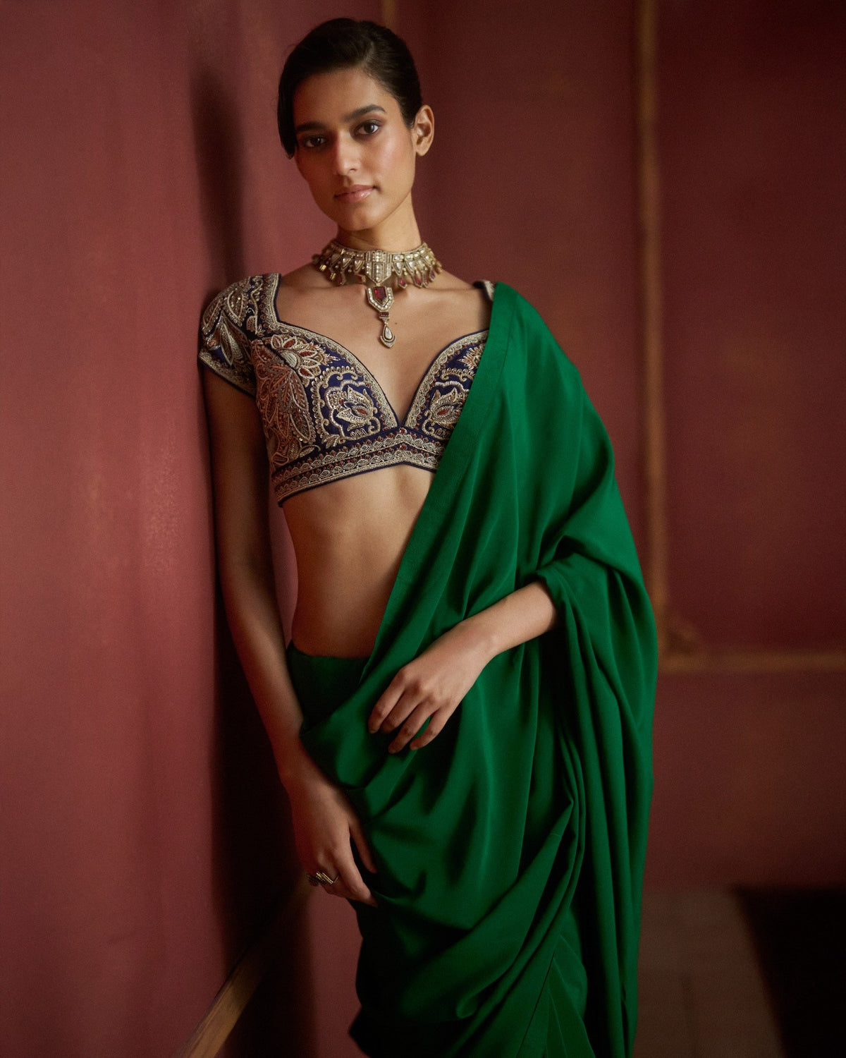 Bottle Green Saree Set