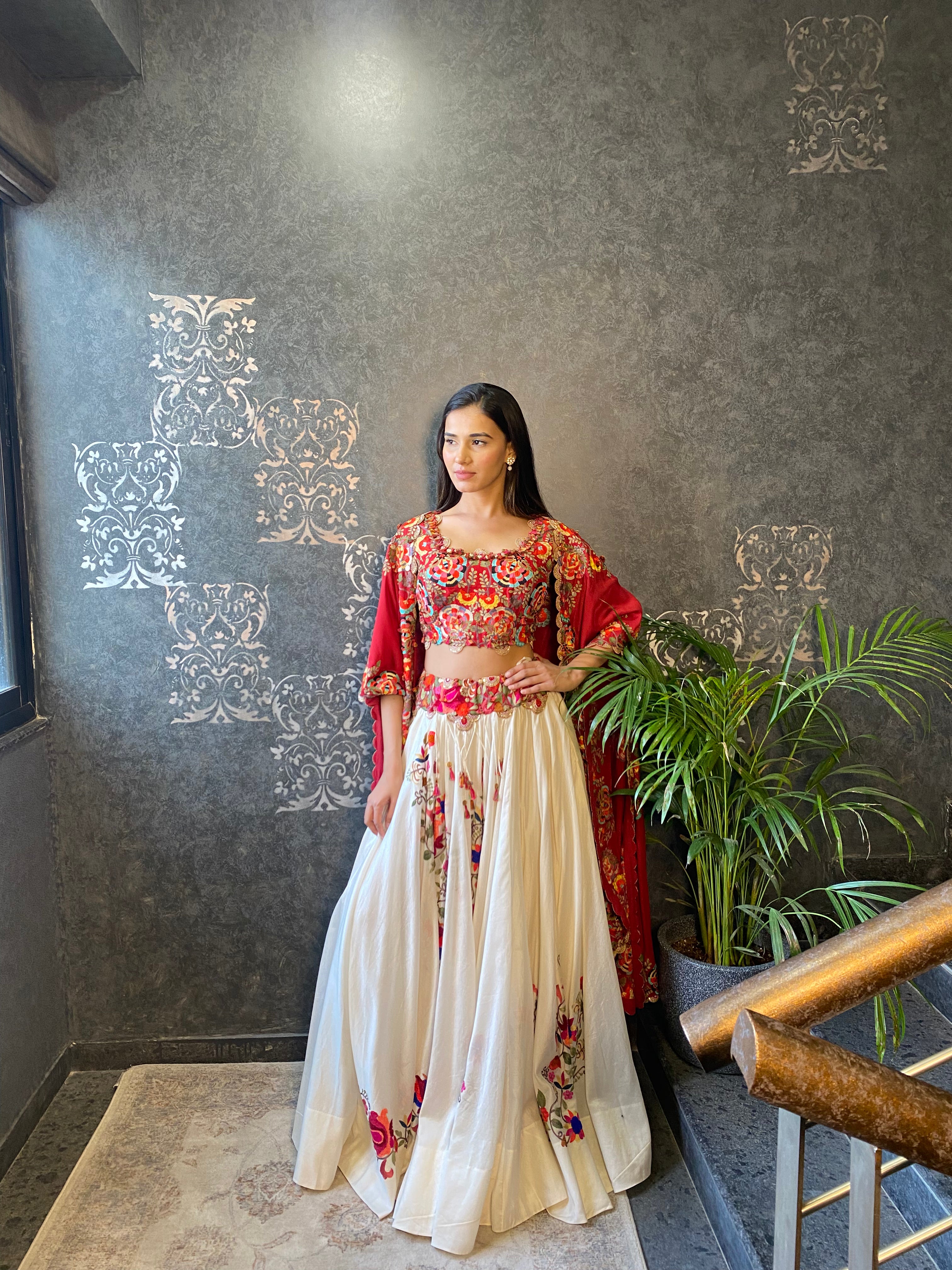 Red - White Lahenga Set