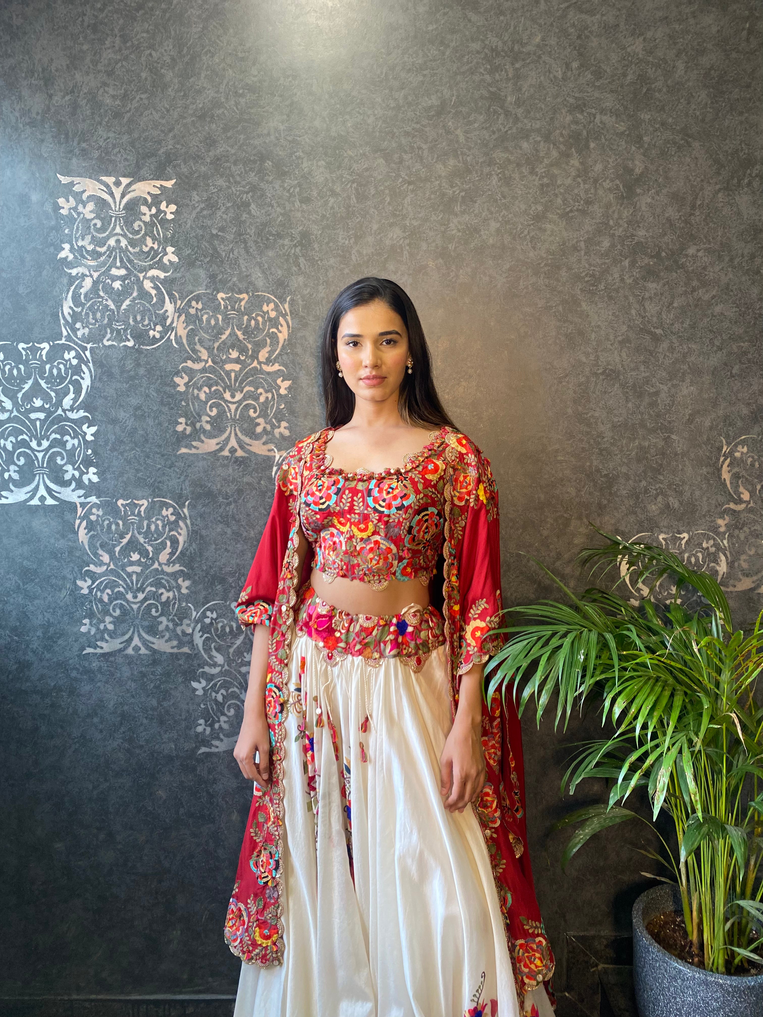 Red - White Lahenga Set