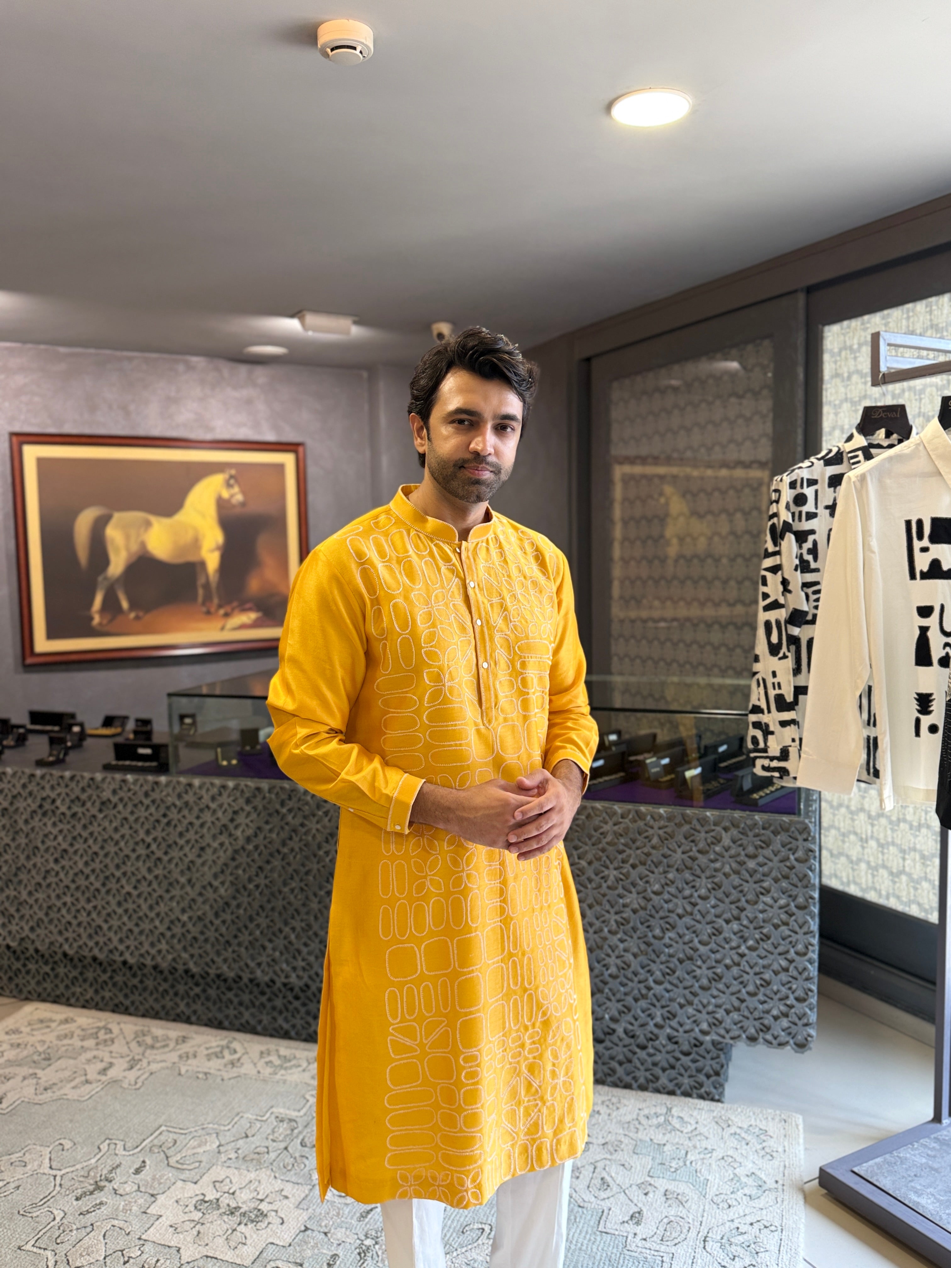 Shadow Block Yellow Kurta Set
