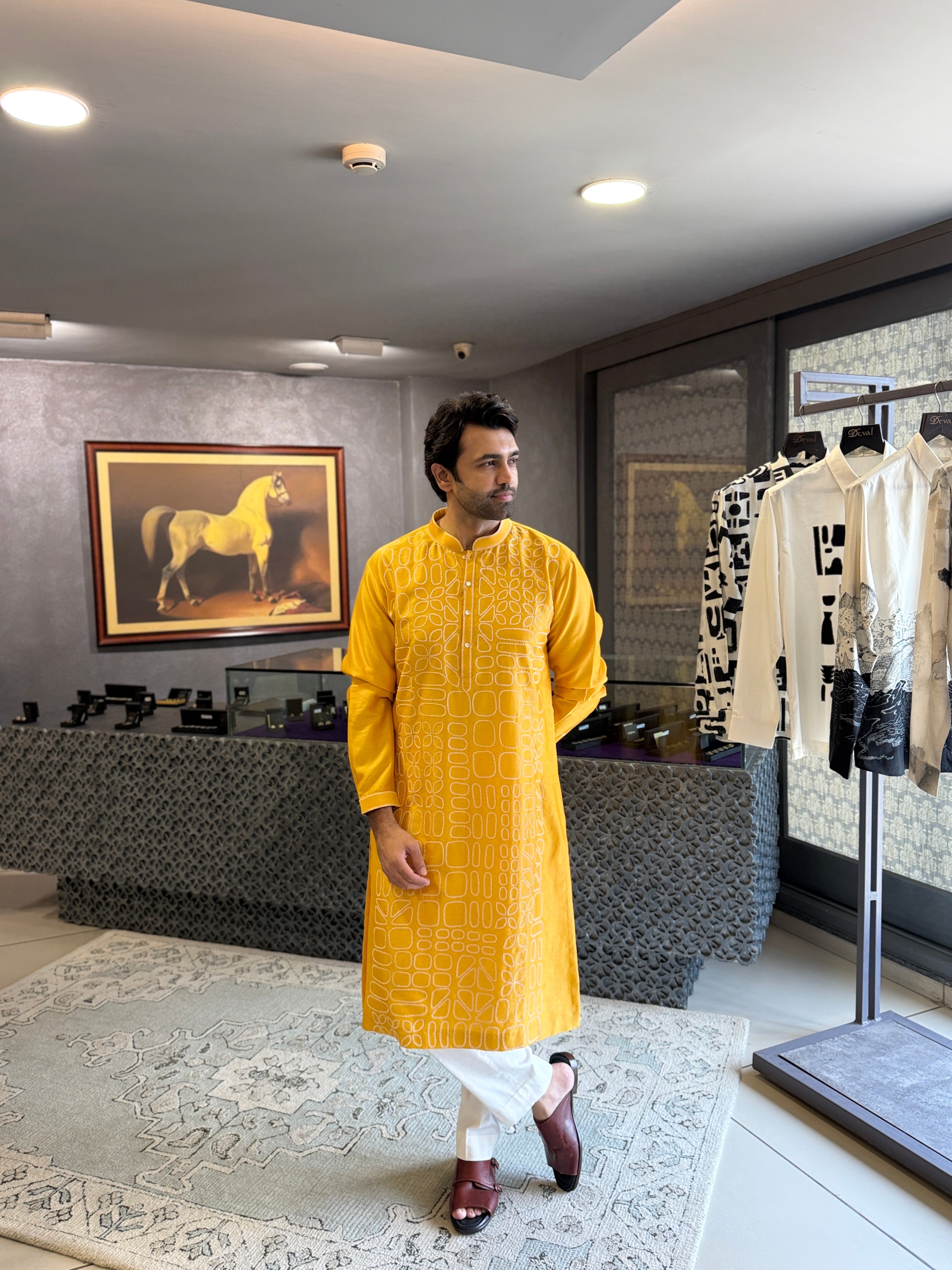 Shadow Block Yellow Kurta Set