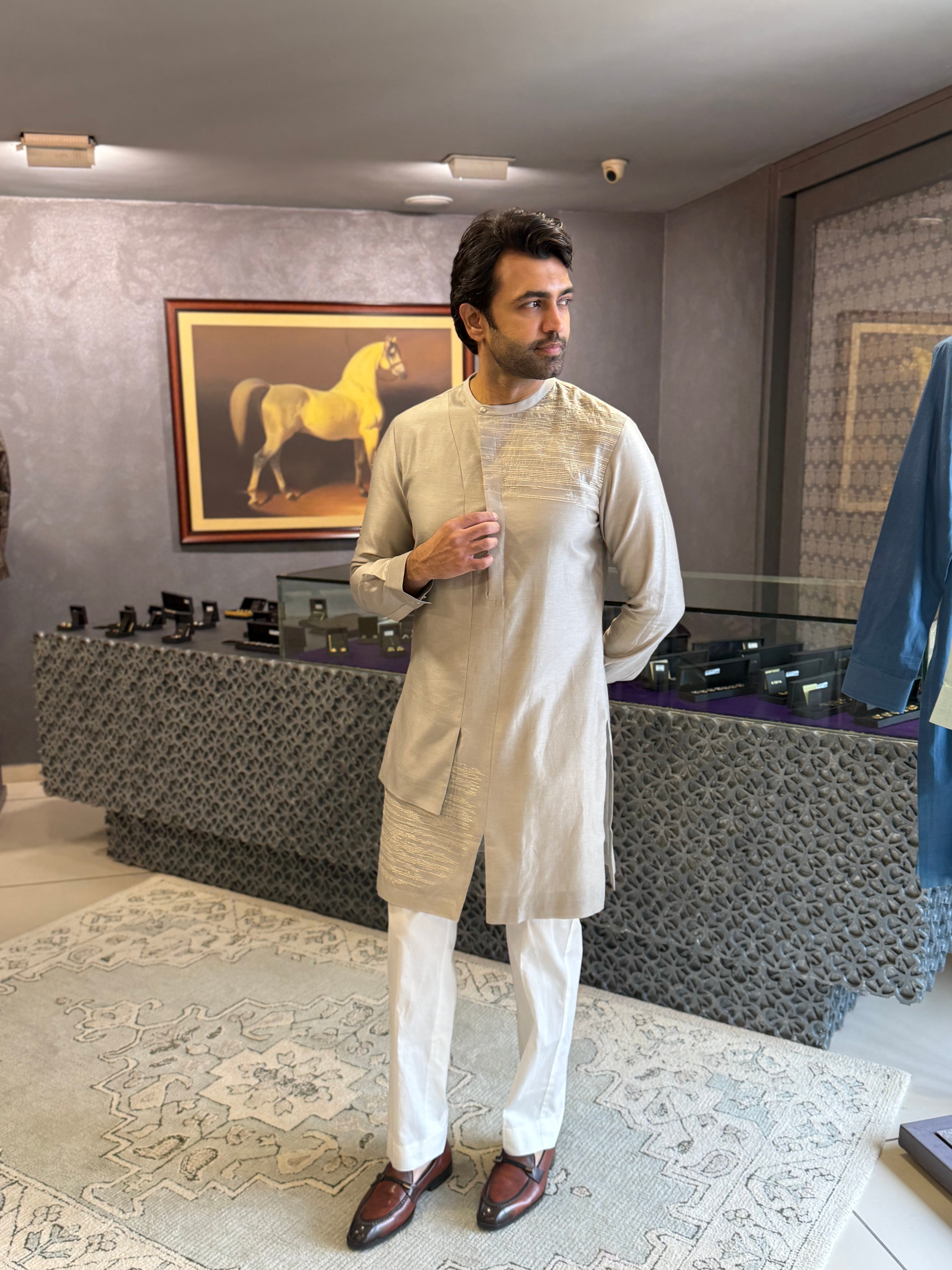 Ivory Cotton Silk Chanderi Kurta Set