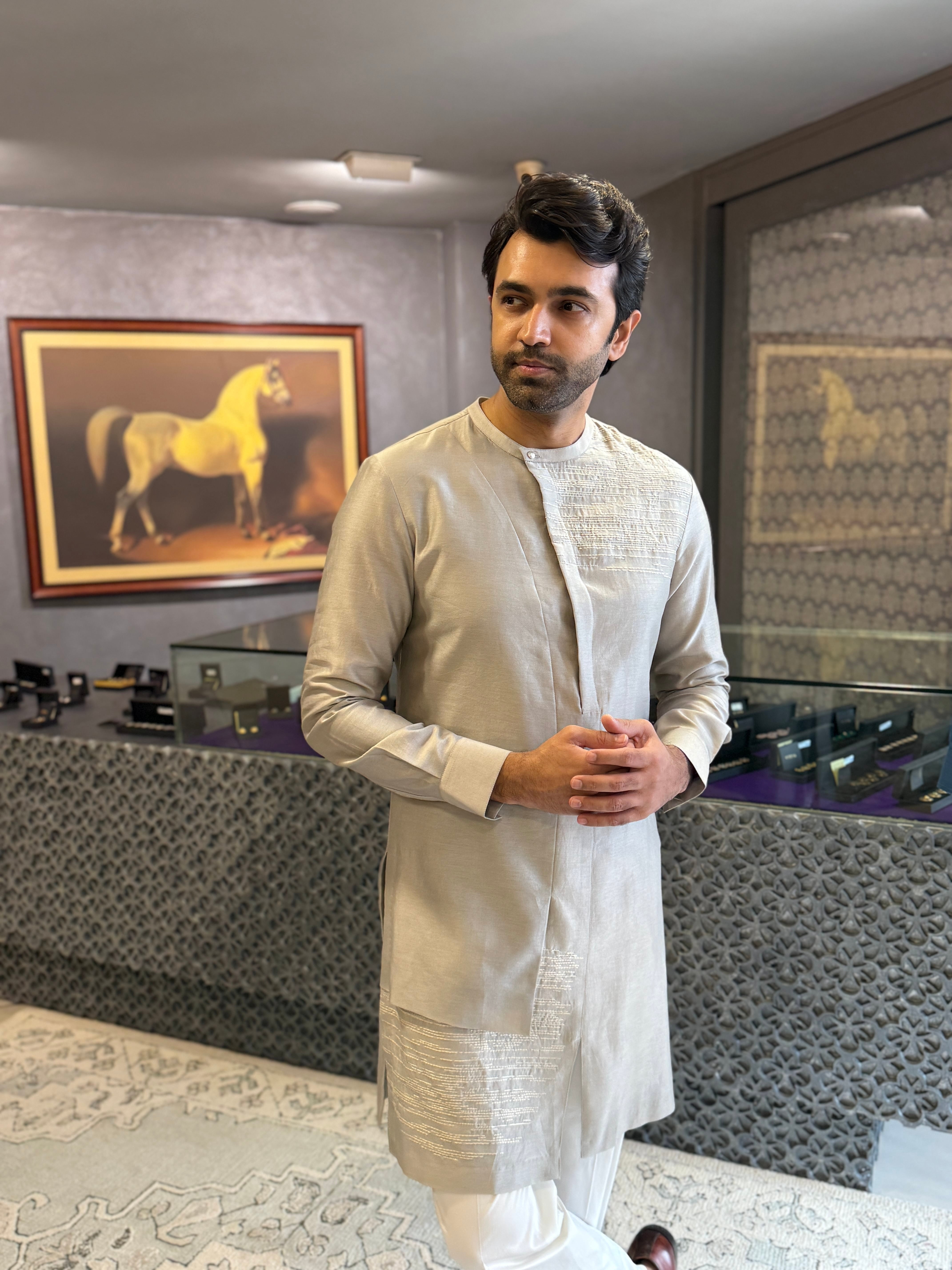 Ivory Cotton Silk Chanderi Kurta Set