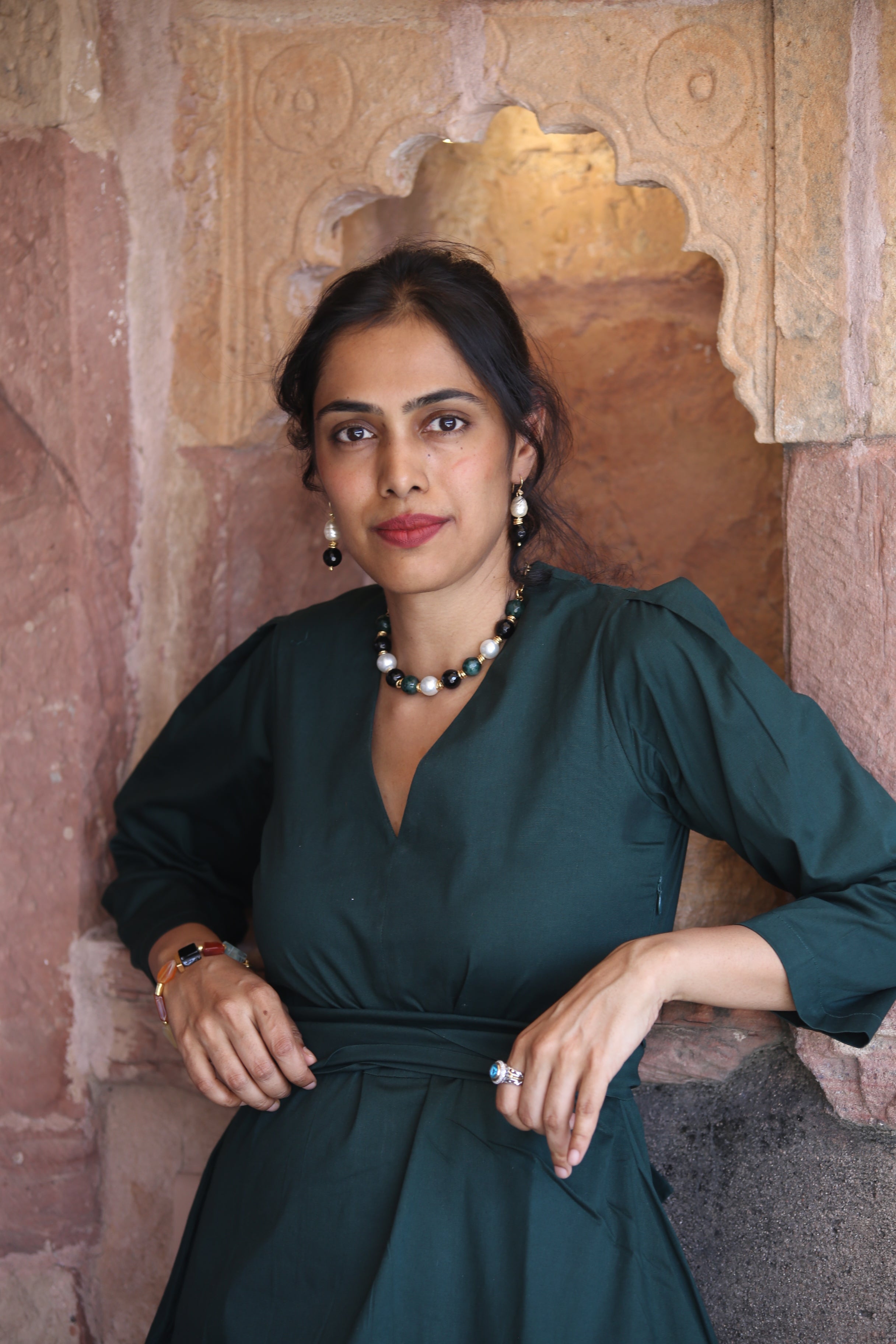 Forest Pearl Earrings  with Necklace