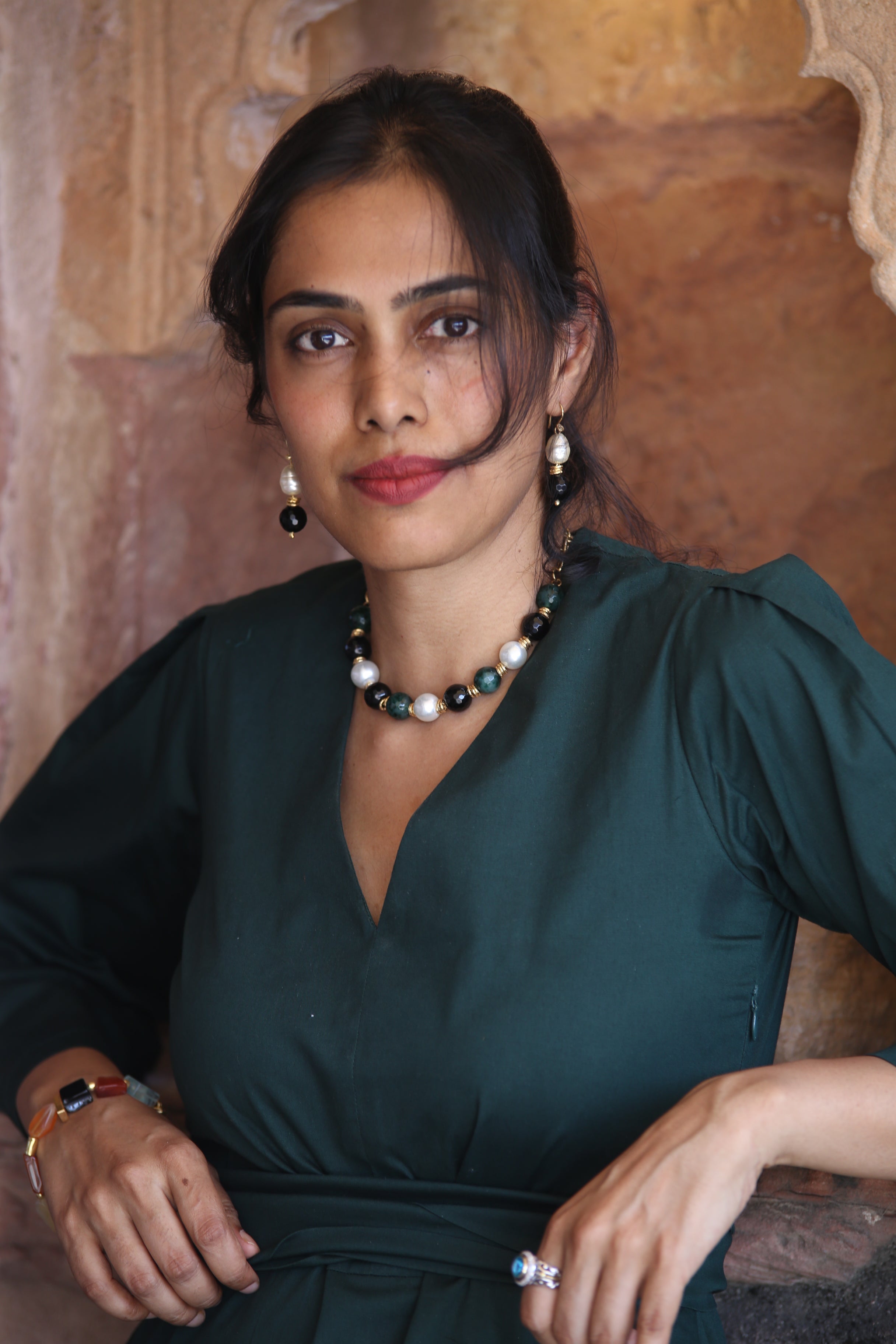 Forest Pearl Earrings  with Necklace