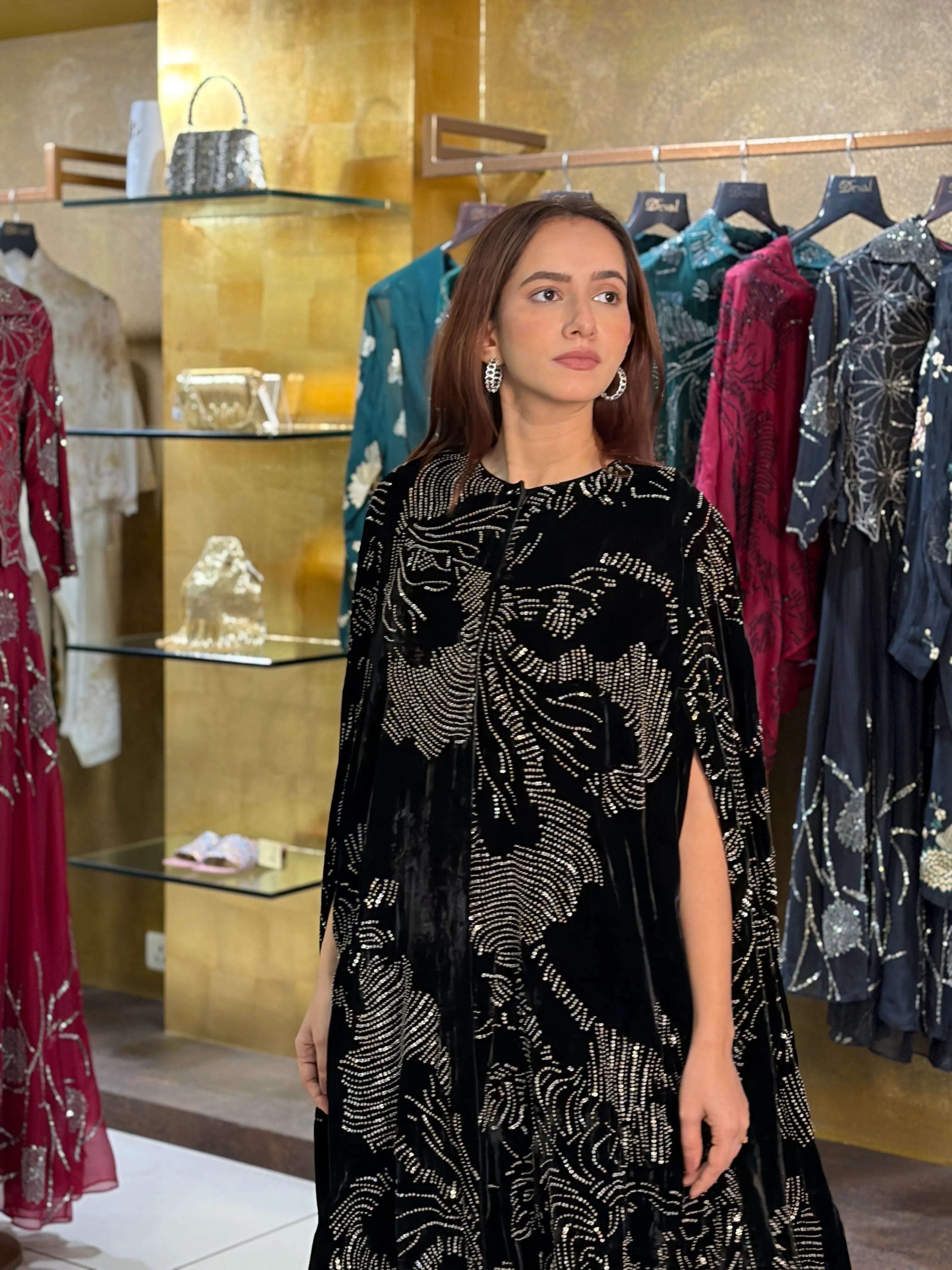 Black Silver Velvet Cape