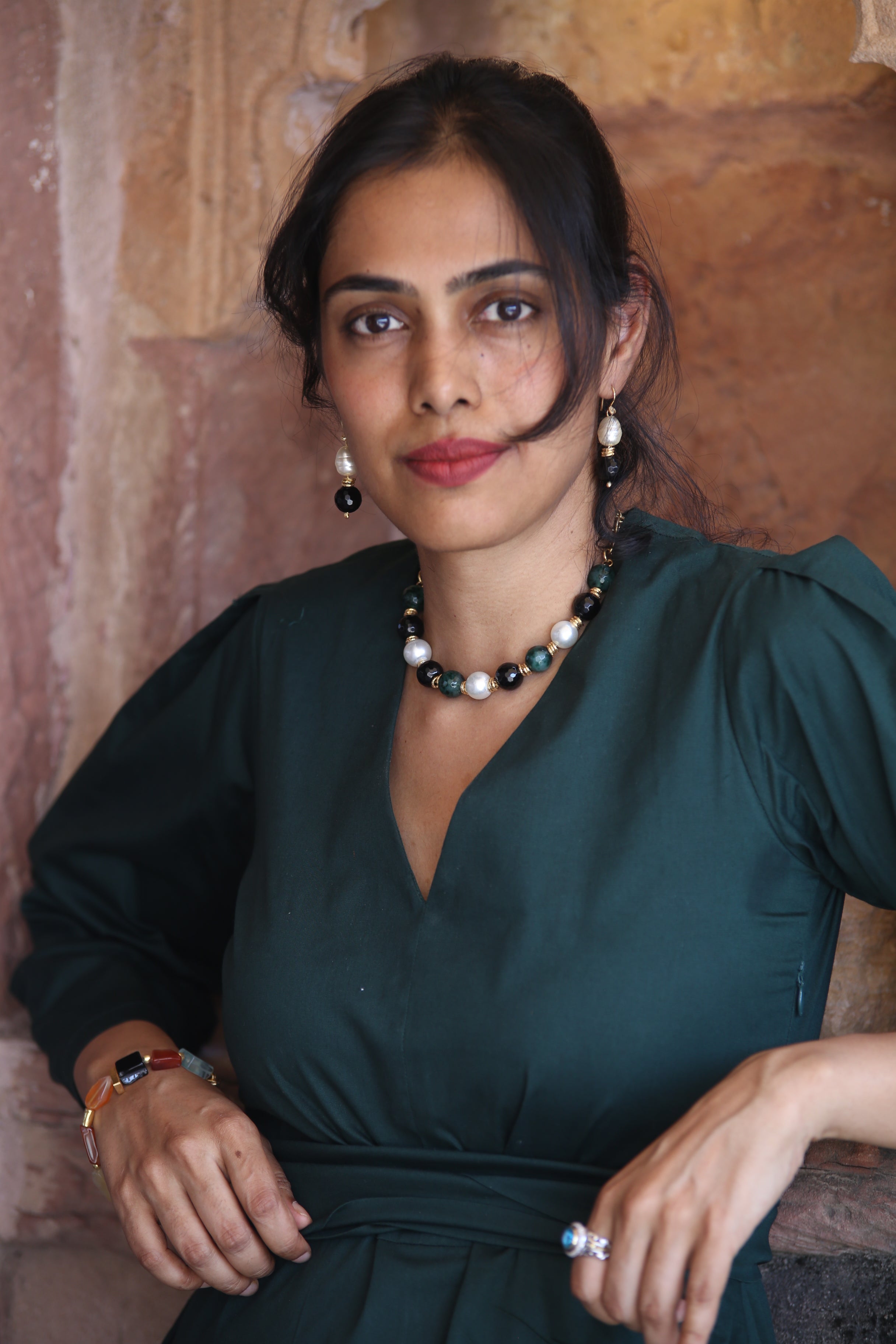 Forest Pearl Earrings  with Necklace