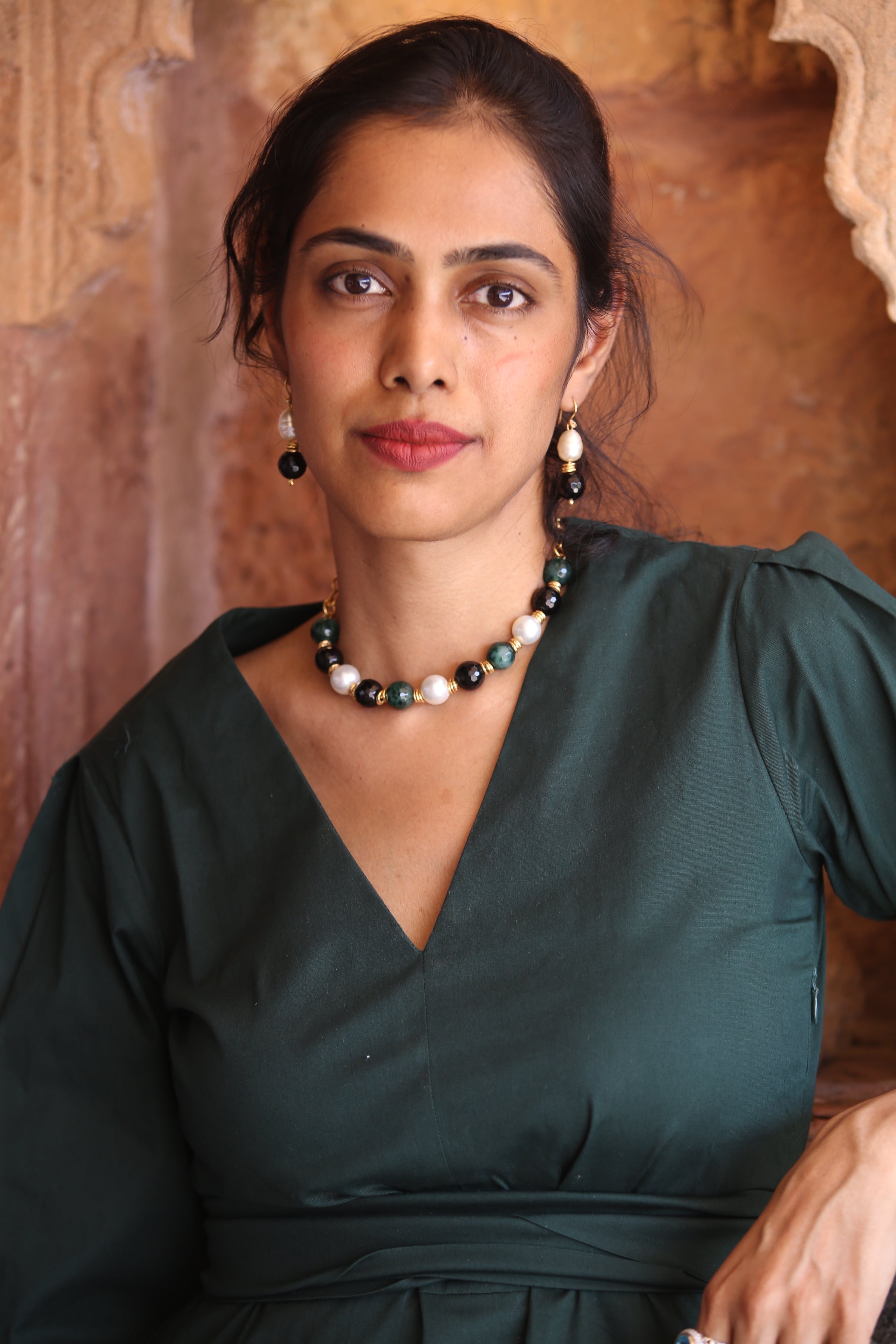 Forest Pearl Earrings  with Necklace