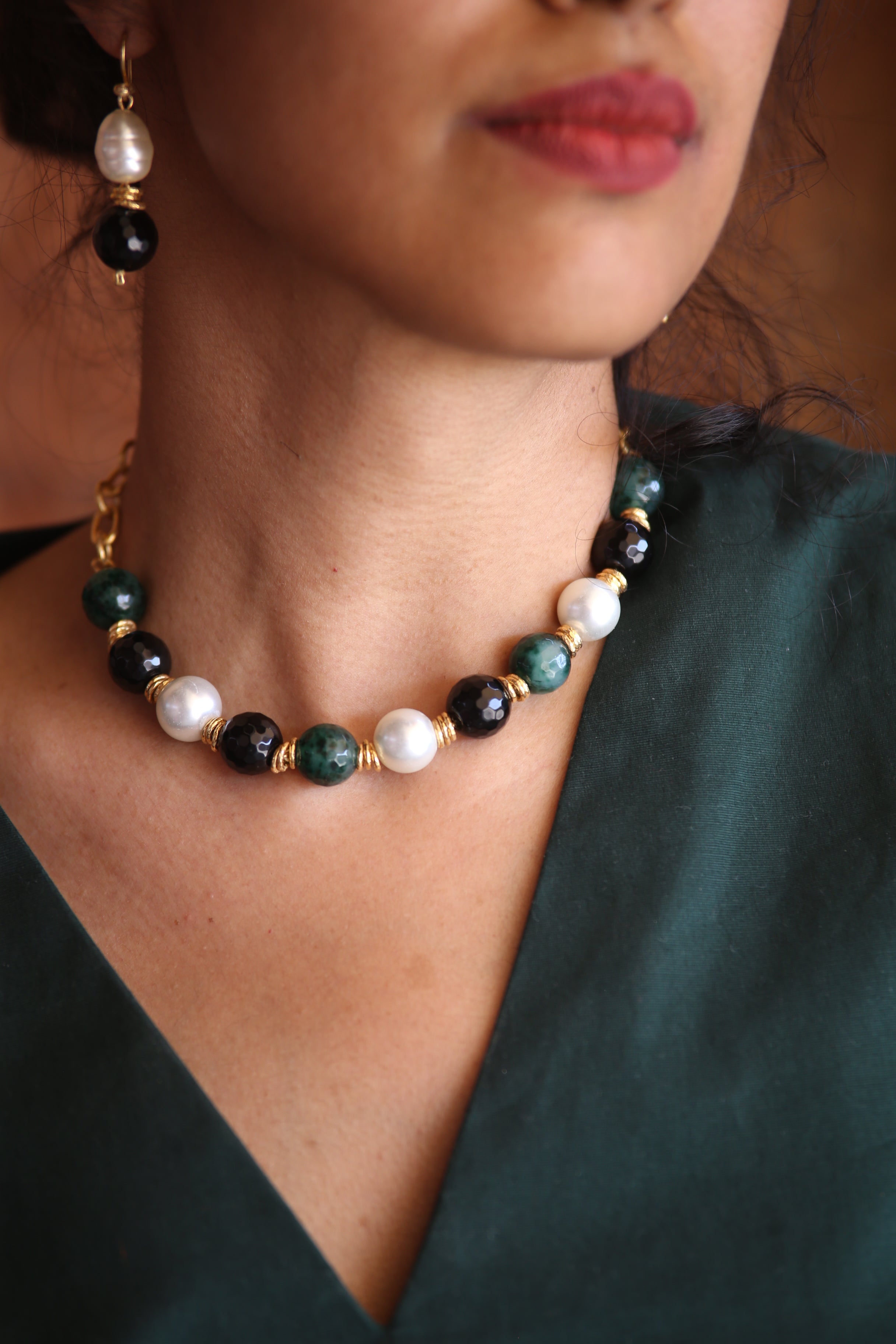 Forest Pearl Earrings  with Necklace