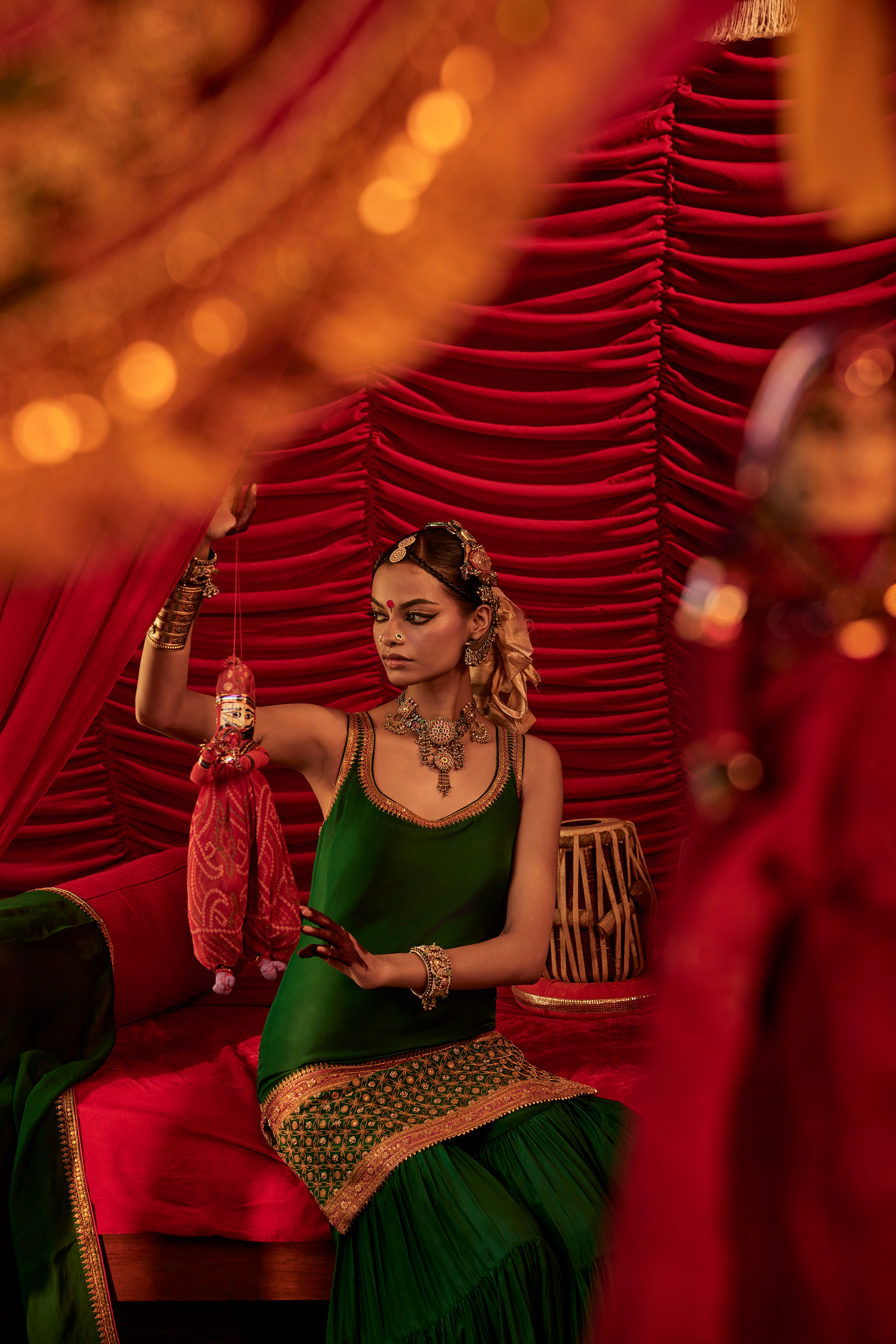 Jiya Emerald Green Handwoven Silk Kurta Sharara Dupatta Set with Zardosi Embroidery