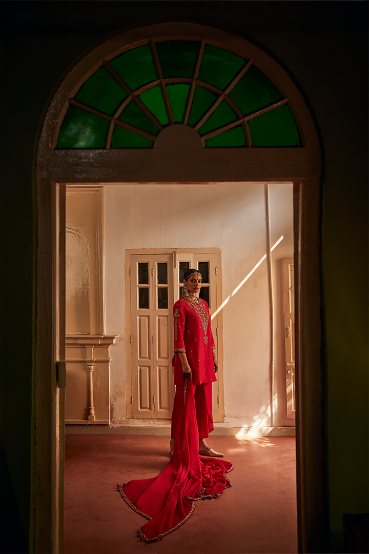 Luxurious Diti Silk Organza Embroidered Kurta Dhoti Dupatta Set for Women