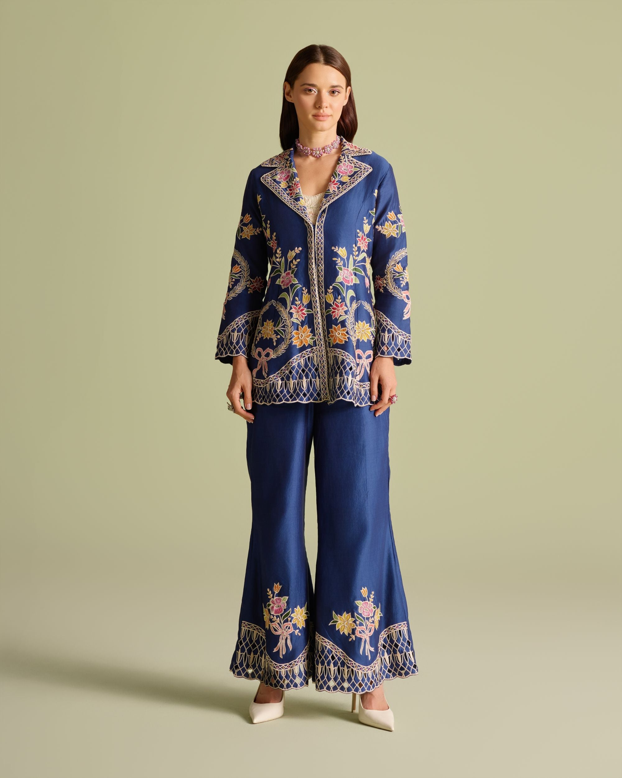 Indigo Applique And Threadwork Jacket