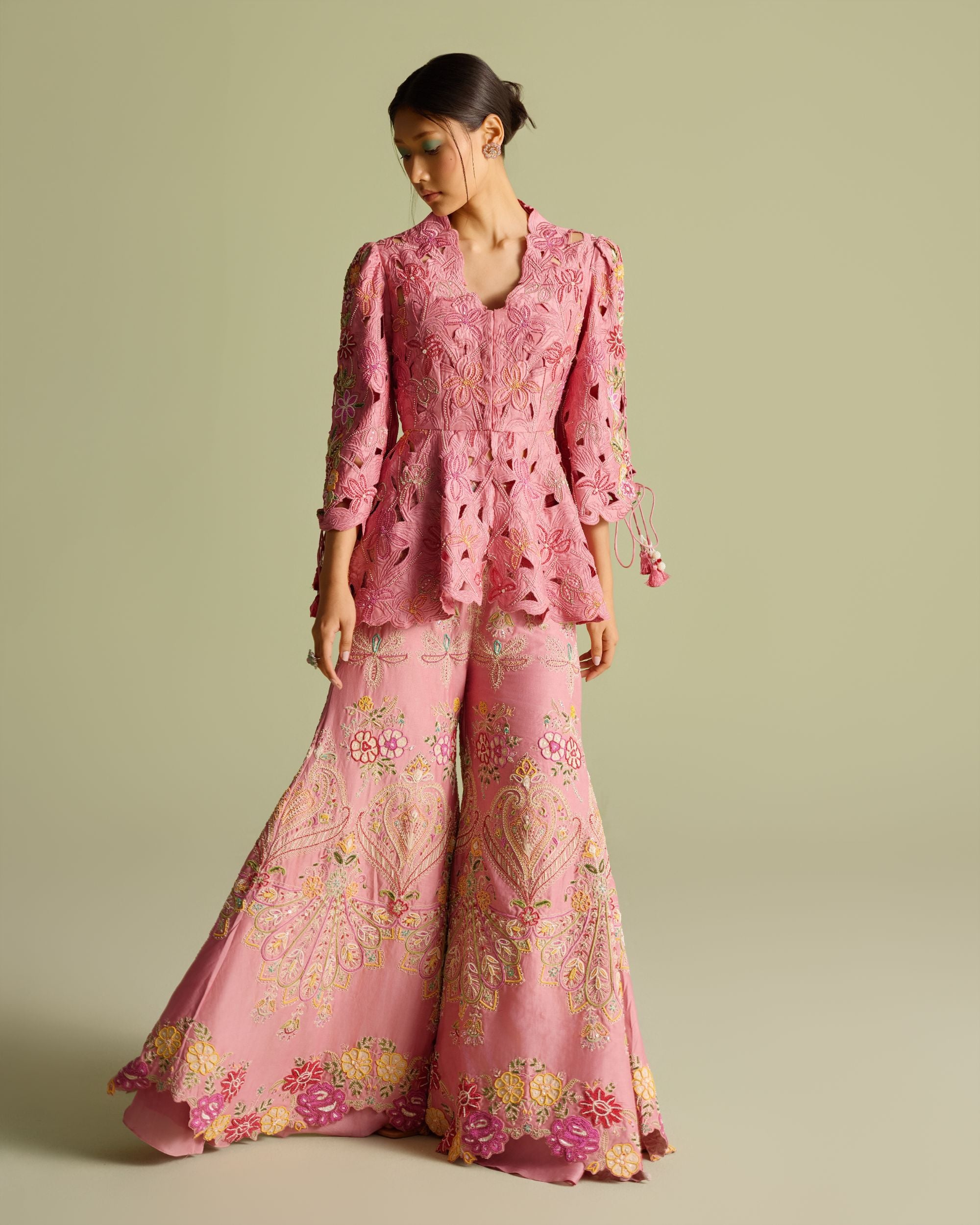 Pink Cutwork Peplum Jacket