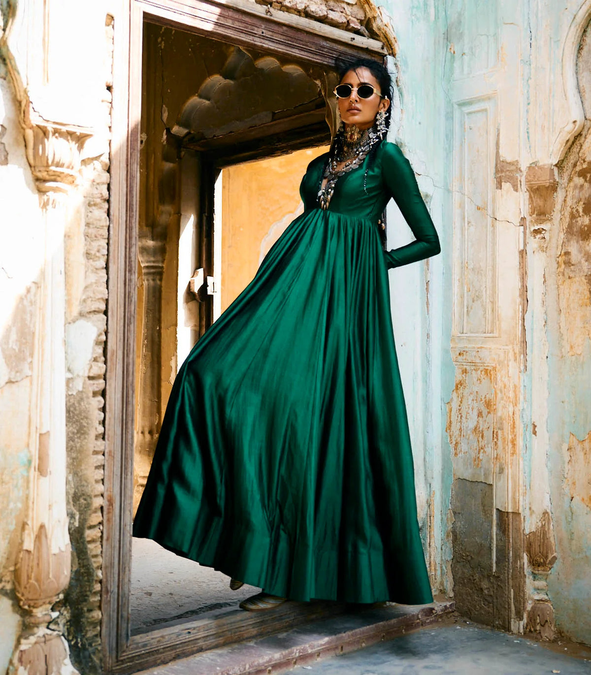 Emerald Green Anarkali Set | Deval Store