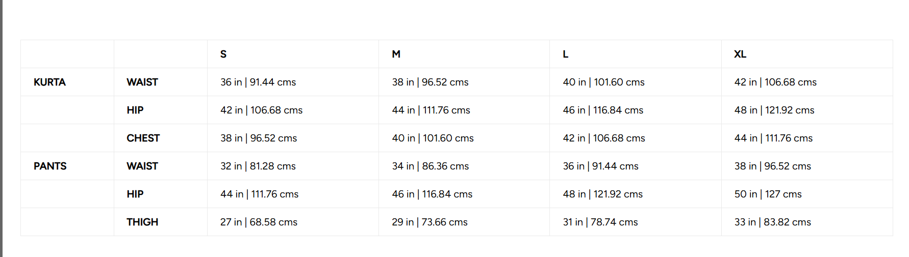 Size Chart