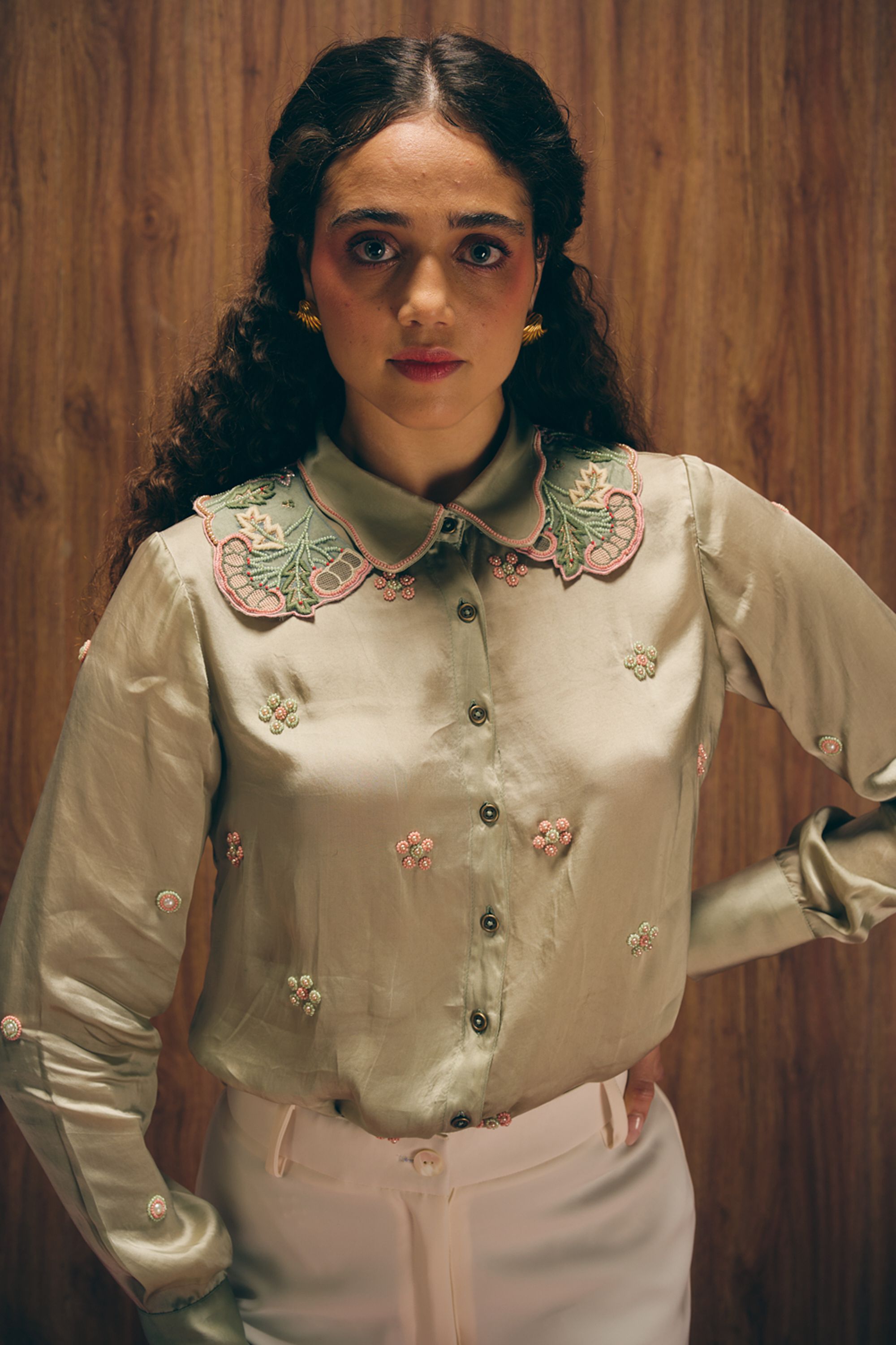 Sage Satin Shirt