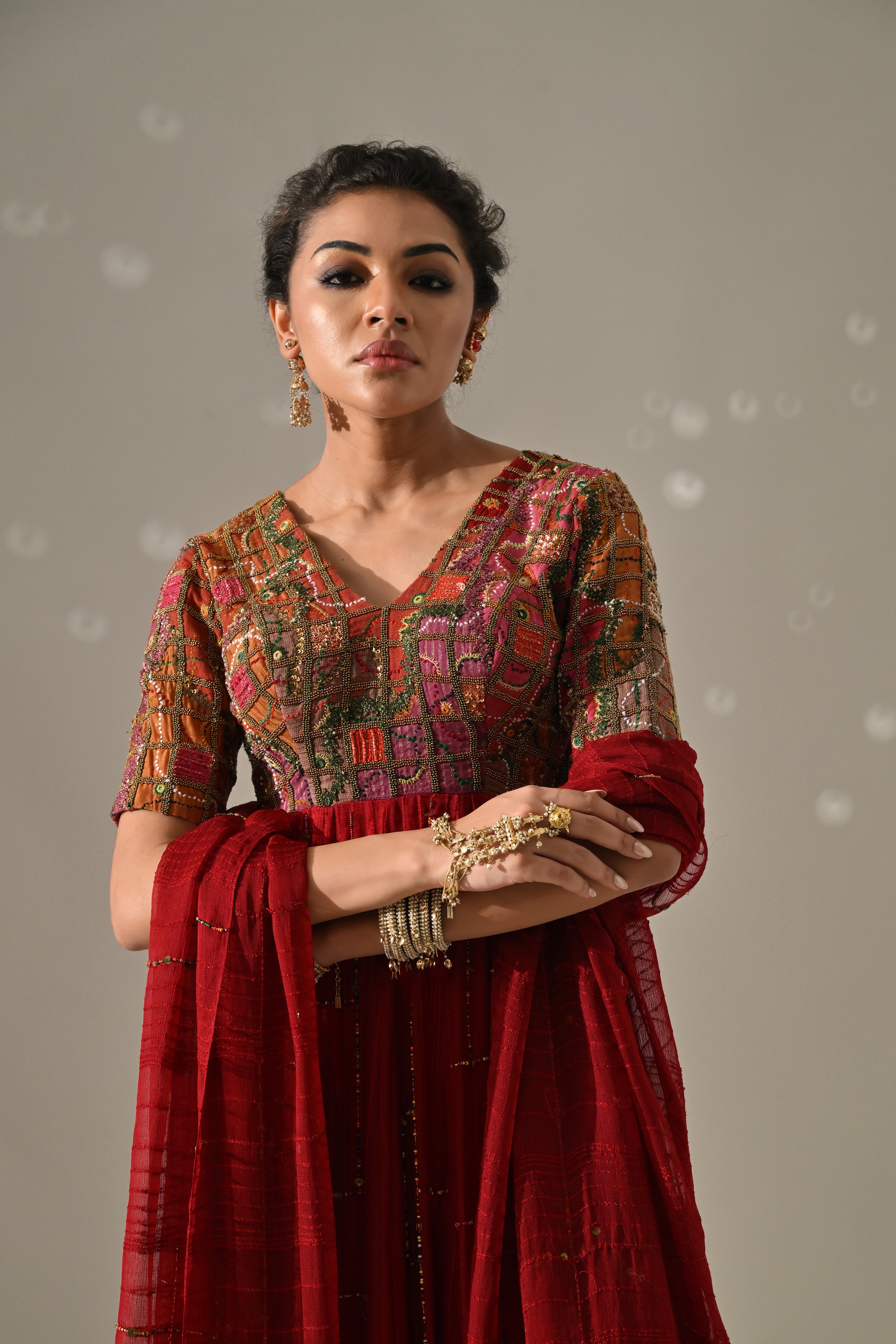 Red Hand Embroidered Anarkali Set