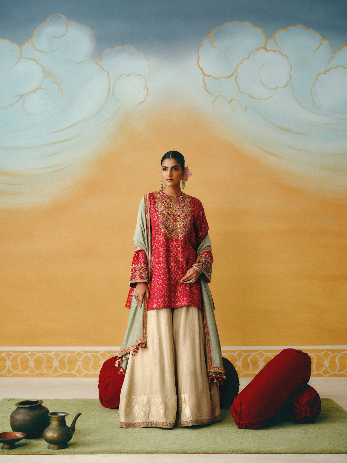 Red & Ivory Patola Kurta