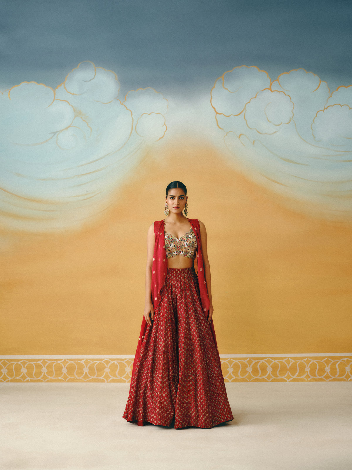Red Ajrakh Cape Set