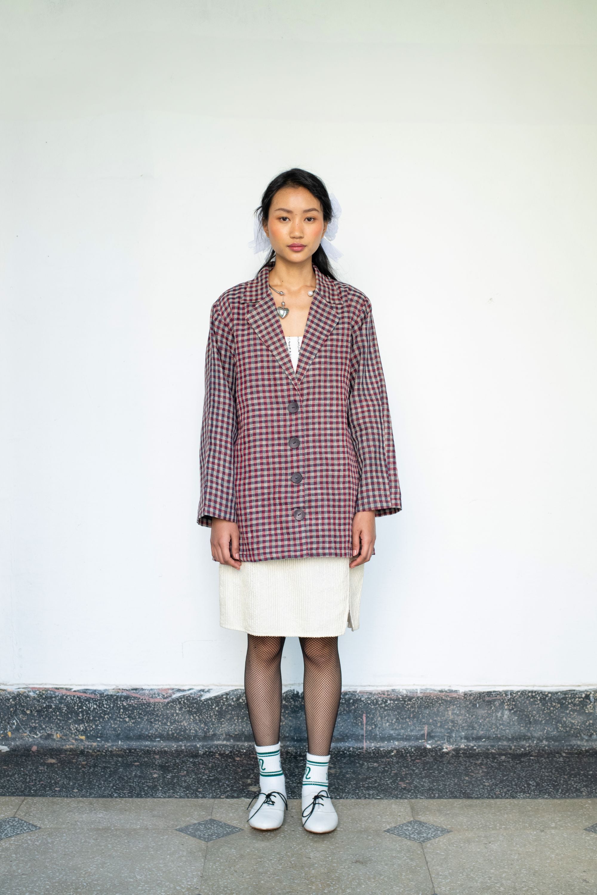 Crisp Linen Jacket with Bralette & Cream Textured Skirt