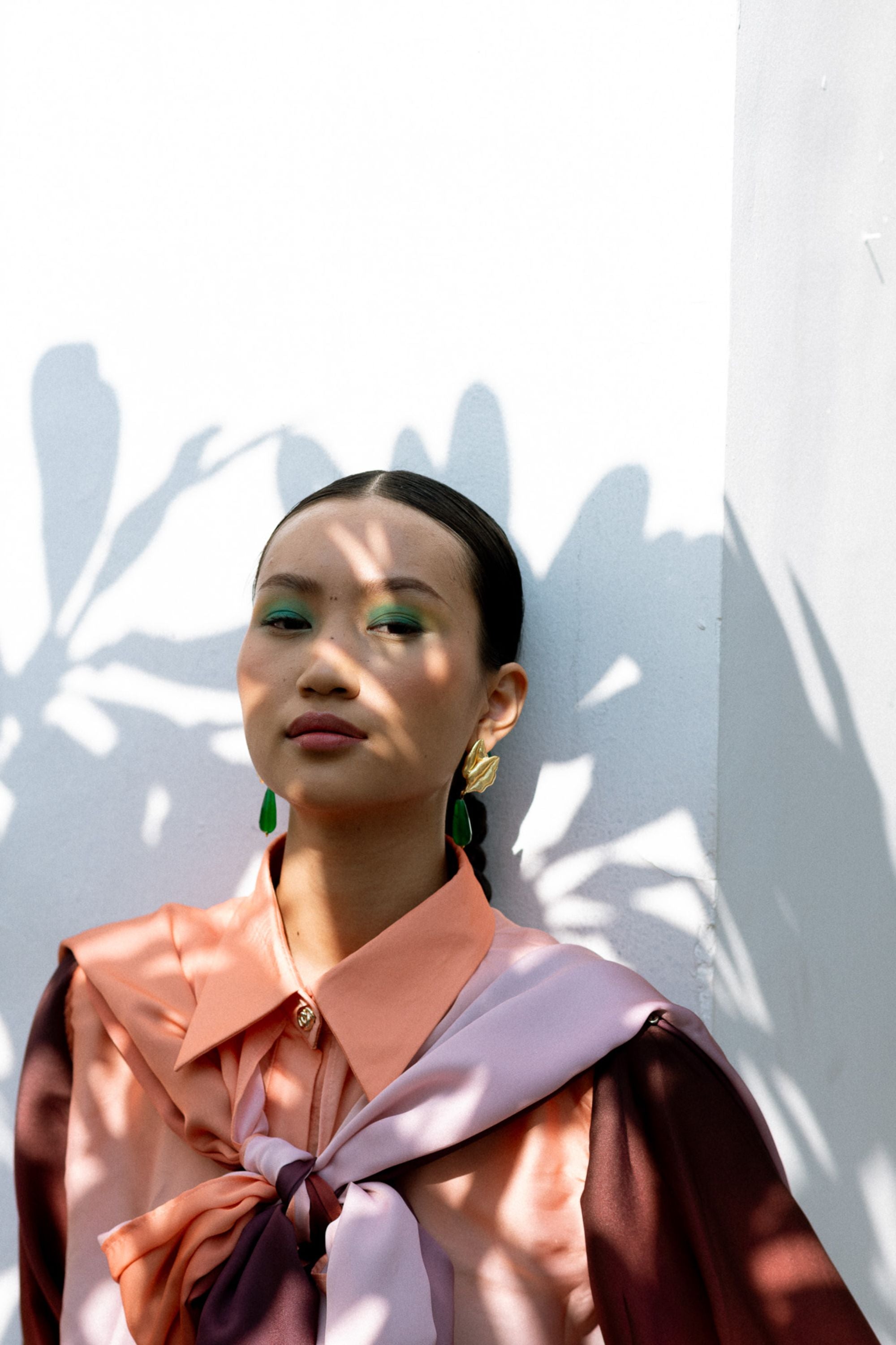 Ombre Modal Satin Shirt with Cape & Streamlined Trousers