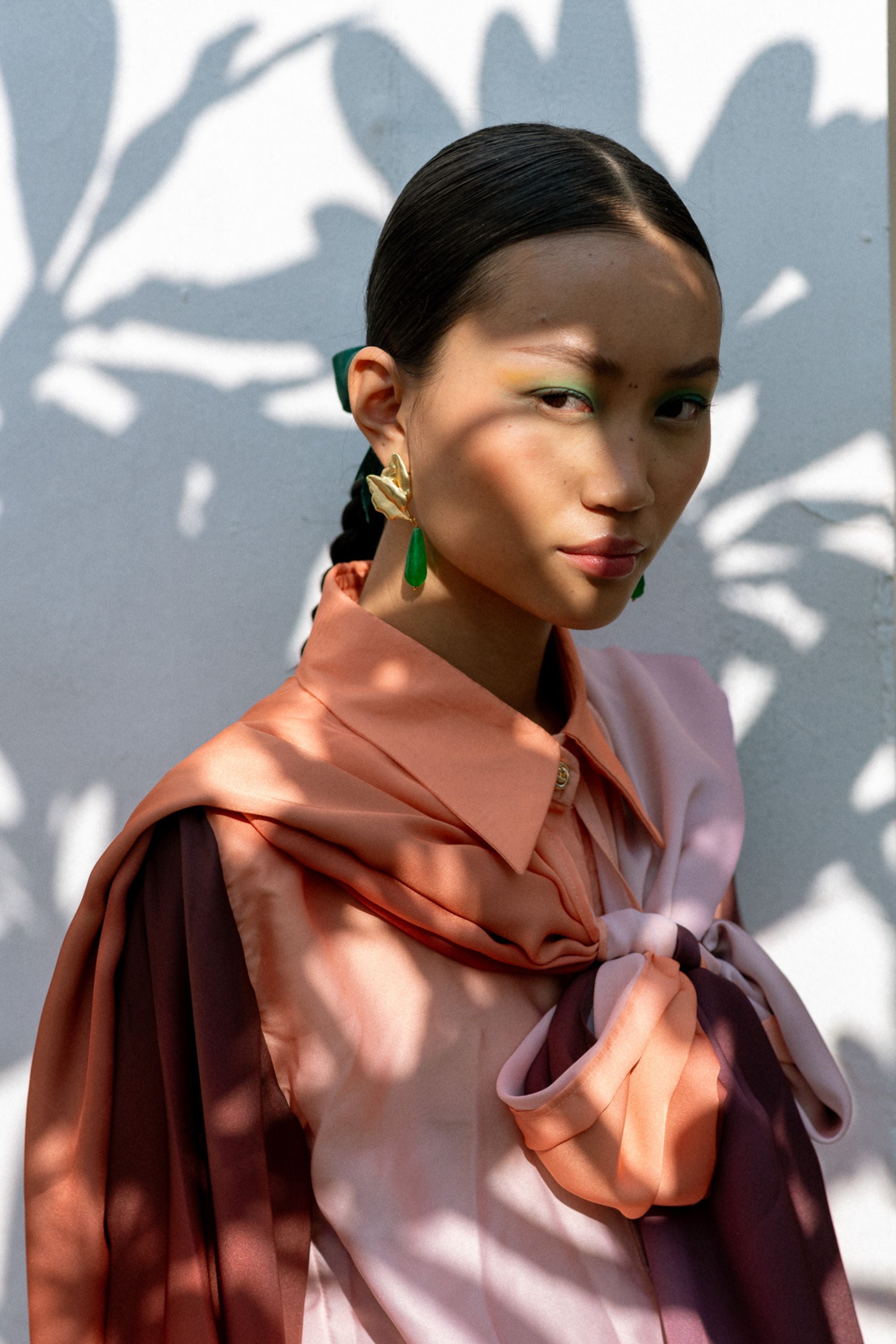 Ombre Modal Satin Shirt with Cape & Streamlined Trousers