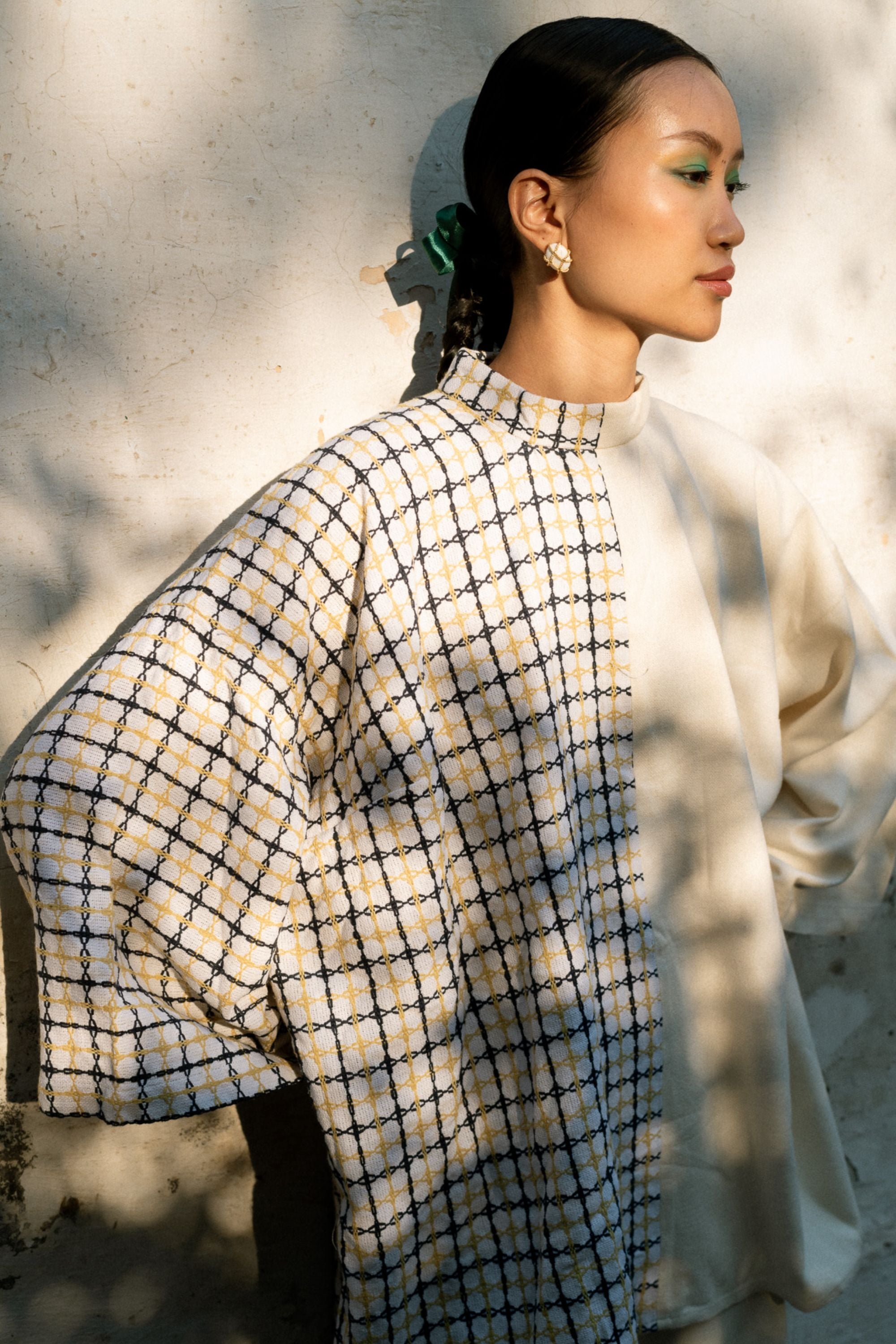 Oversized High-Neck Linen Top with Flared Pants