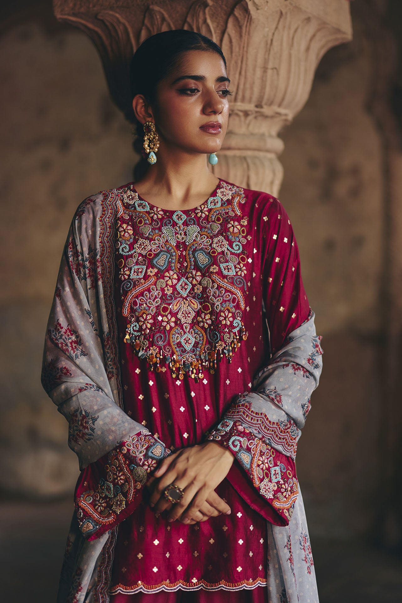 Maroon kurta sharara set