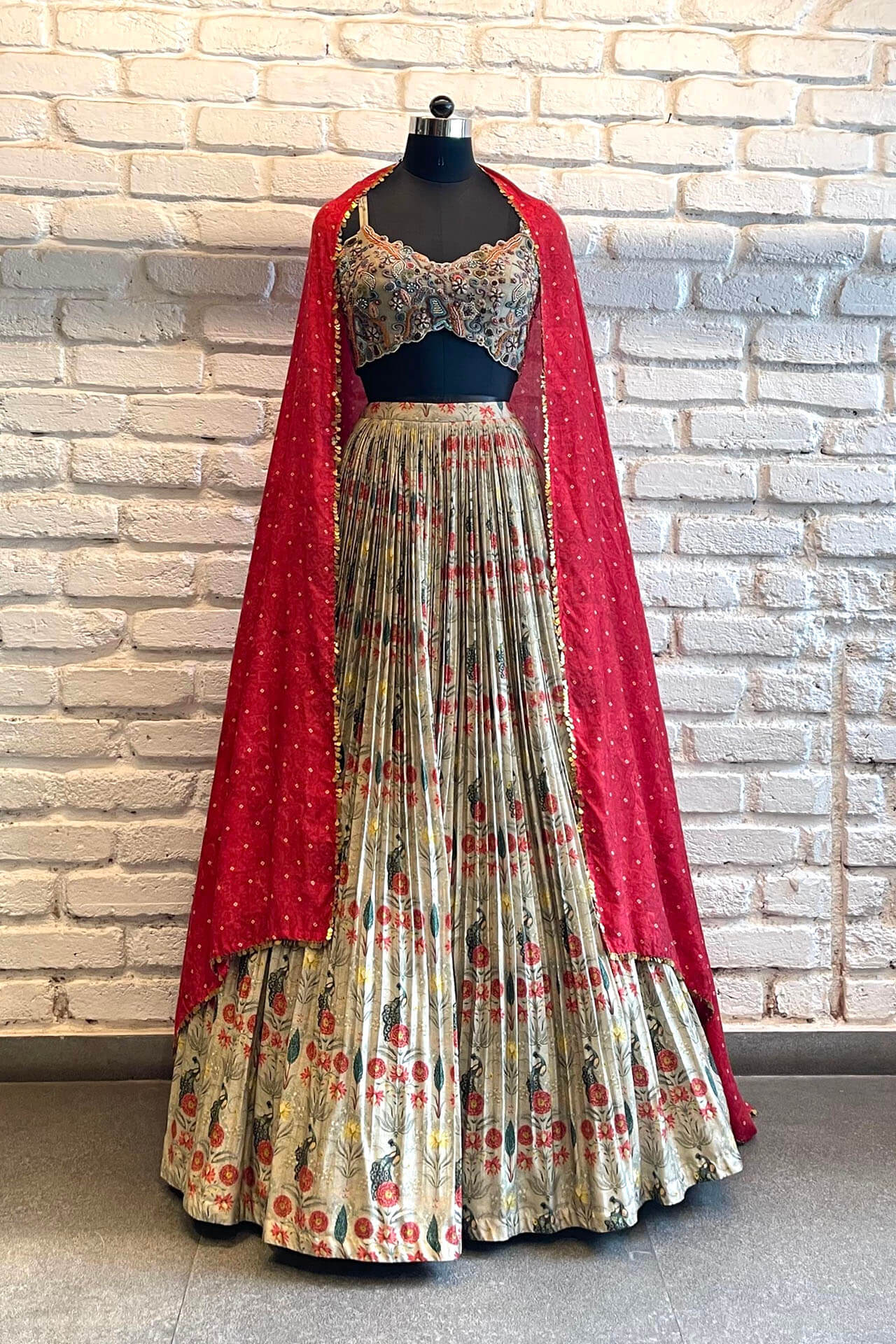 Grey Navratna lehenga