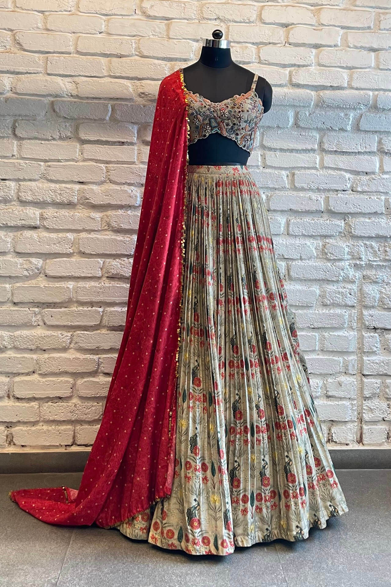 Grey Navratna lehenga