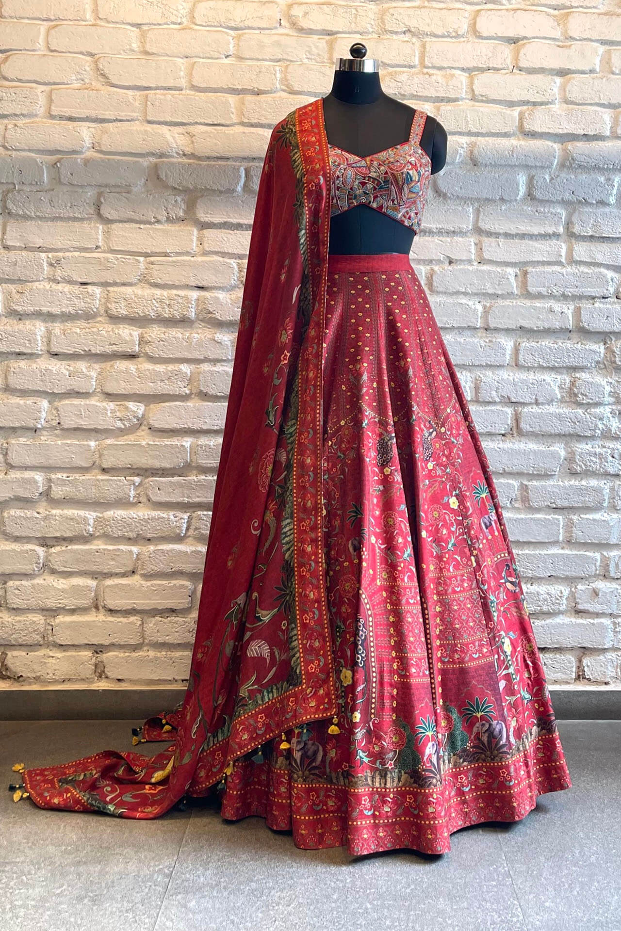 Red Navratna Lehenga