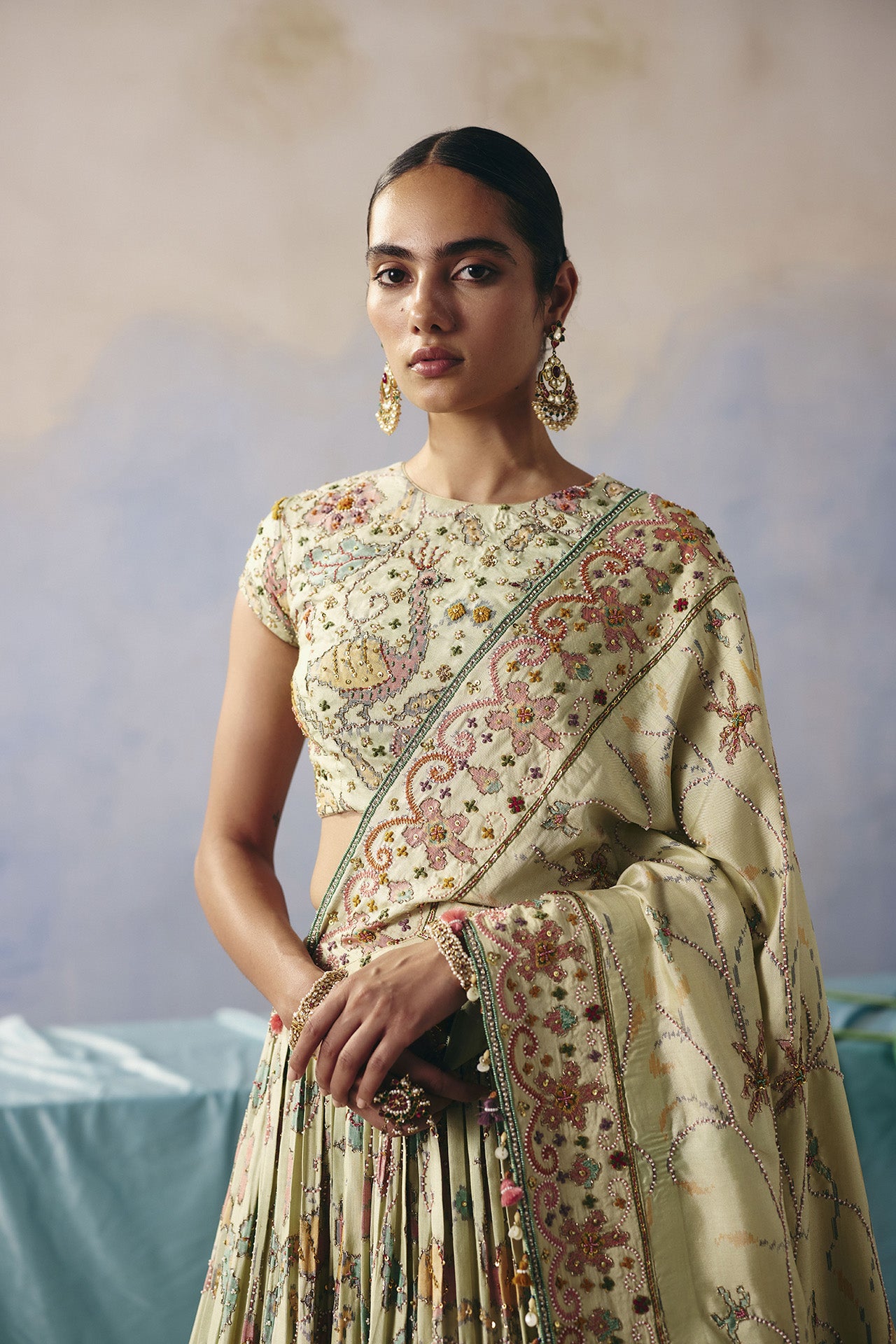 Cream Patola Lehenga