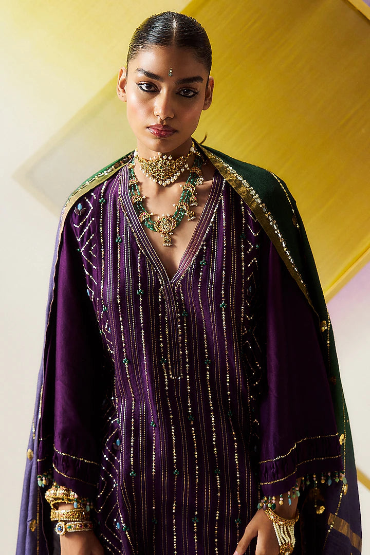 Purple Chanderi Silk Sequins Embroidered Sharara Set