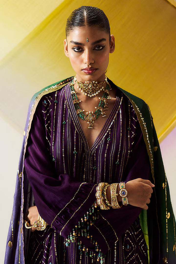 Purple Chanderi Silk Sequins Embroidered Sharara Set
