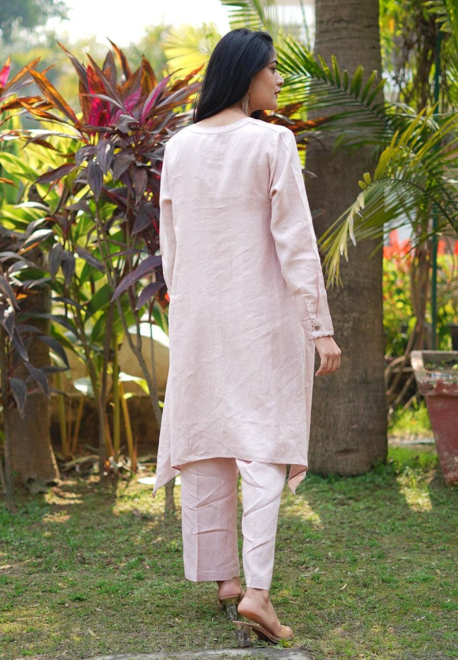 Light Pink Embroidered Highlow Tunic