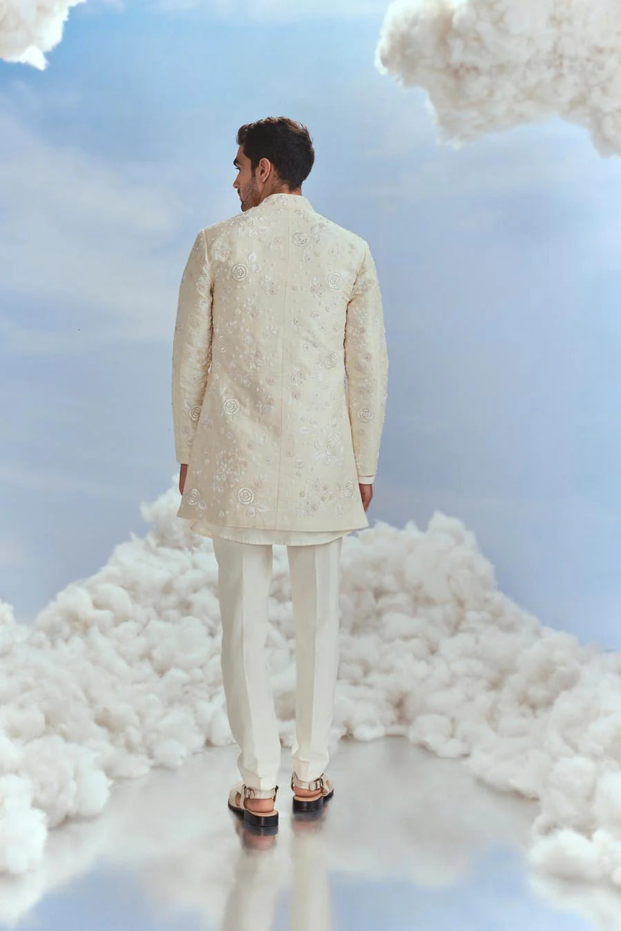 Ivory Mehtab Bagh Jaal Short Sherwani Set