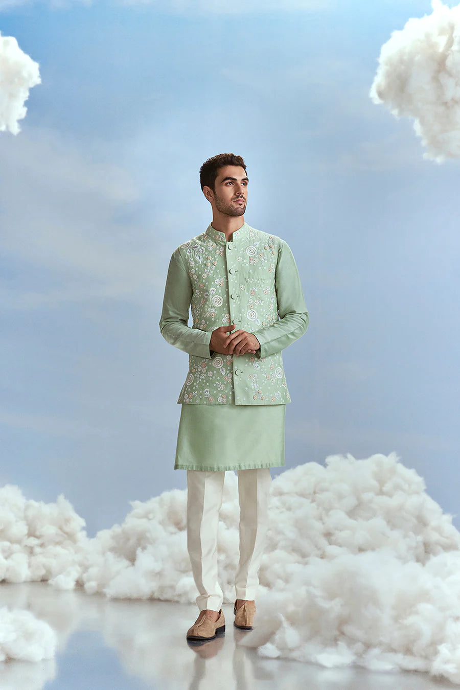Mint Mehtab Bagh Jaal Bundi Kurta Set
