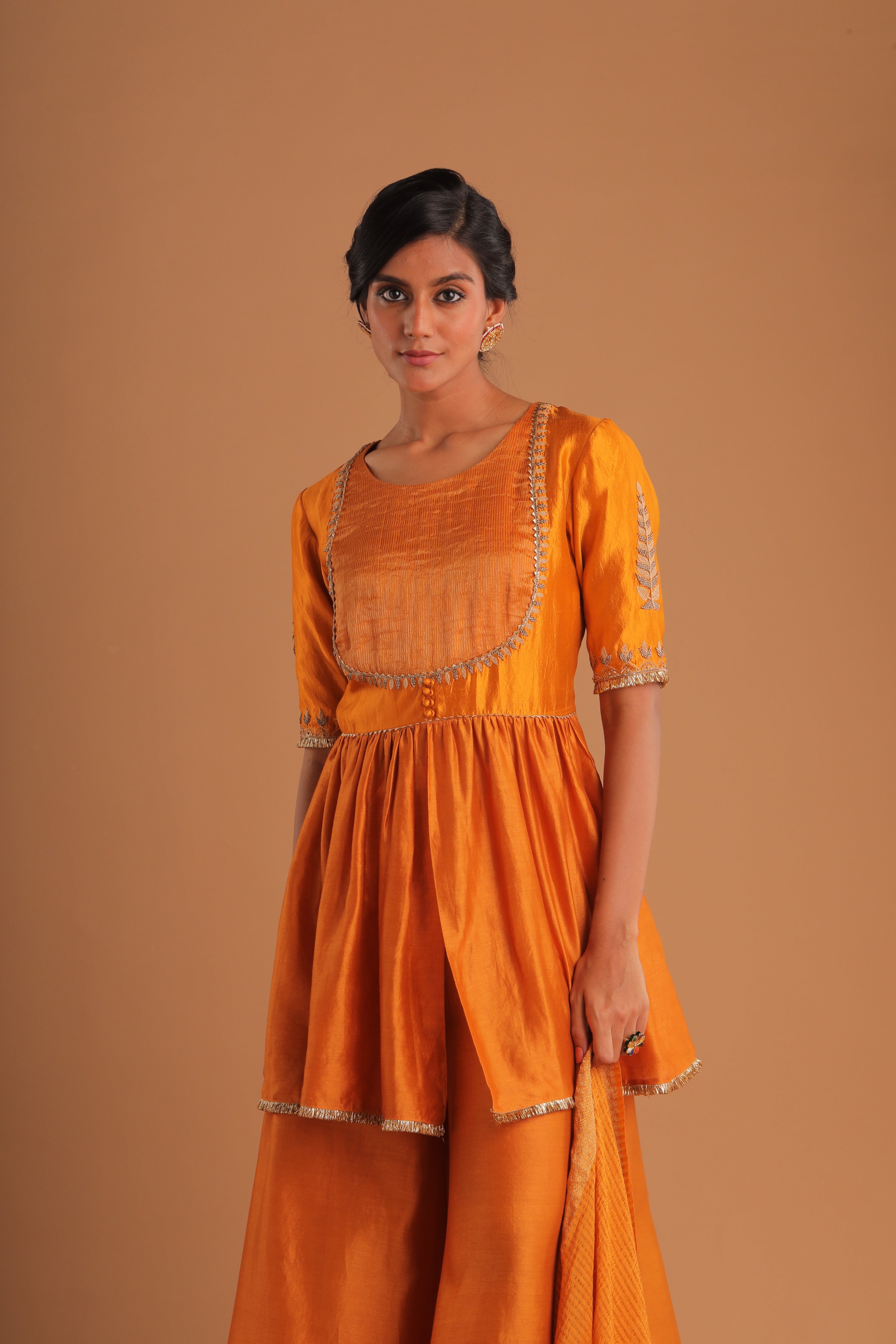 MATKA SILK YOKE KURTA WITH PALAZO  AND TUSSAR DUP