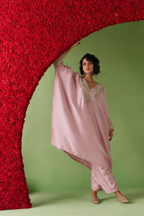 Pink Reva Cuff Kaftan Set