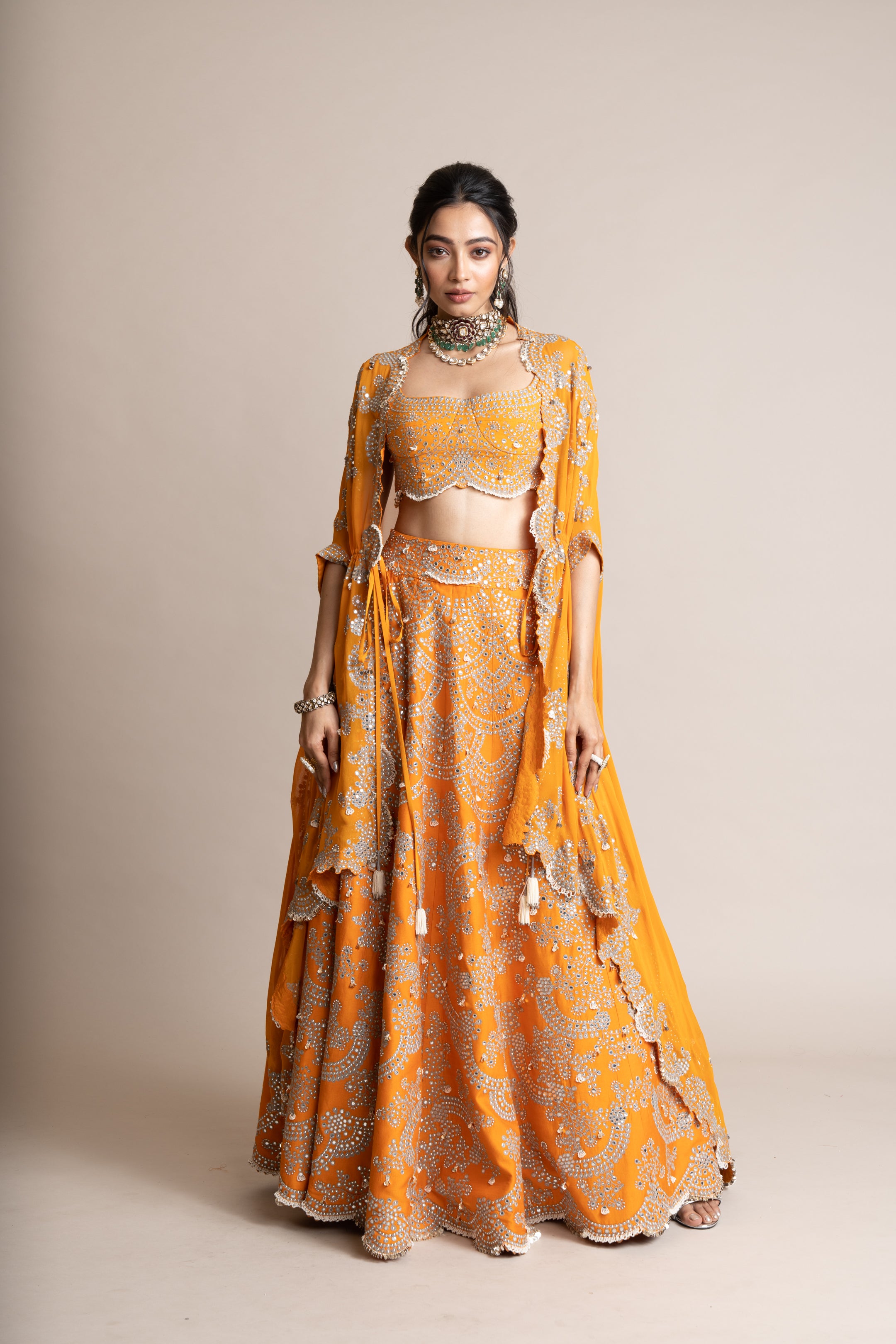 Orange Embroidered Lehenga Set